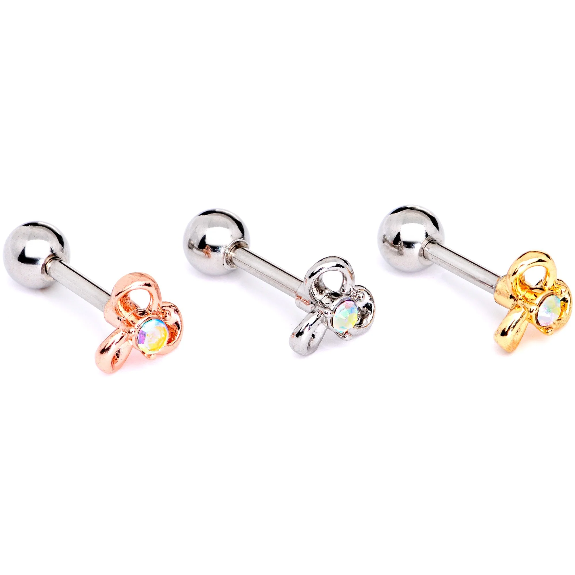 16G 1/4 Aurora Gem Flower Cartilage Tragus Earring Set of 3 - Image 2