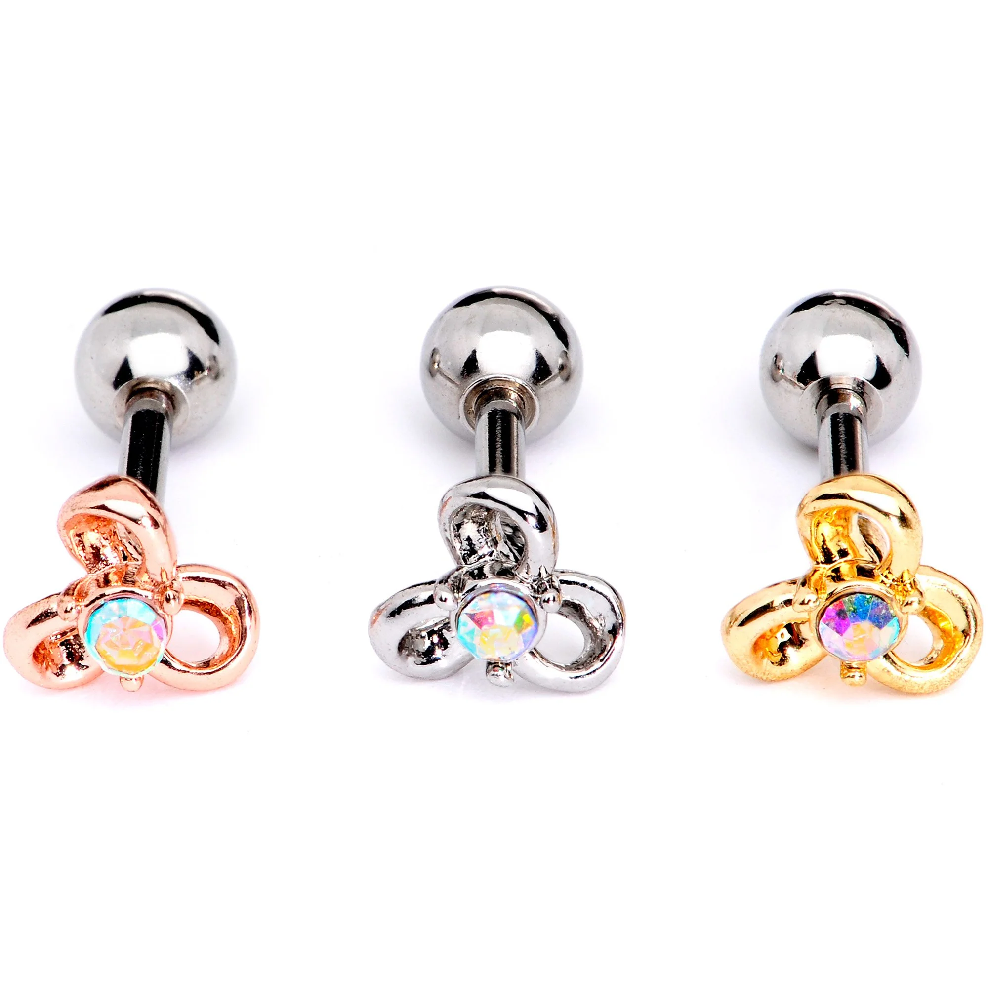 16G 1/4 Aurora Gem Flower Cartilage Tragus Earring Set of 3 - Image 5