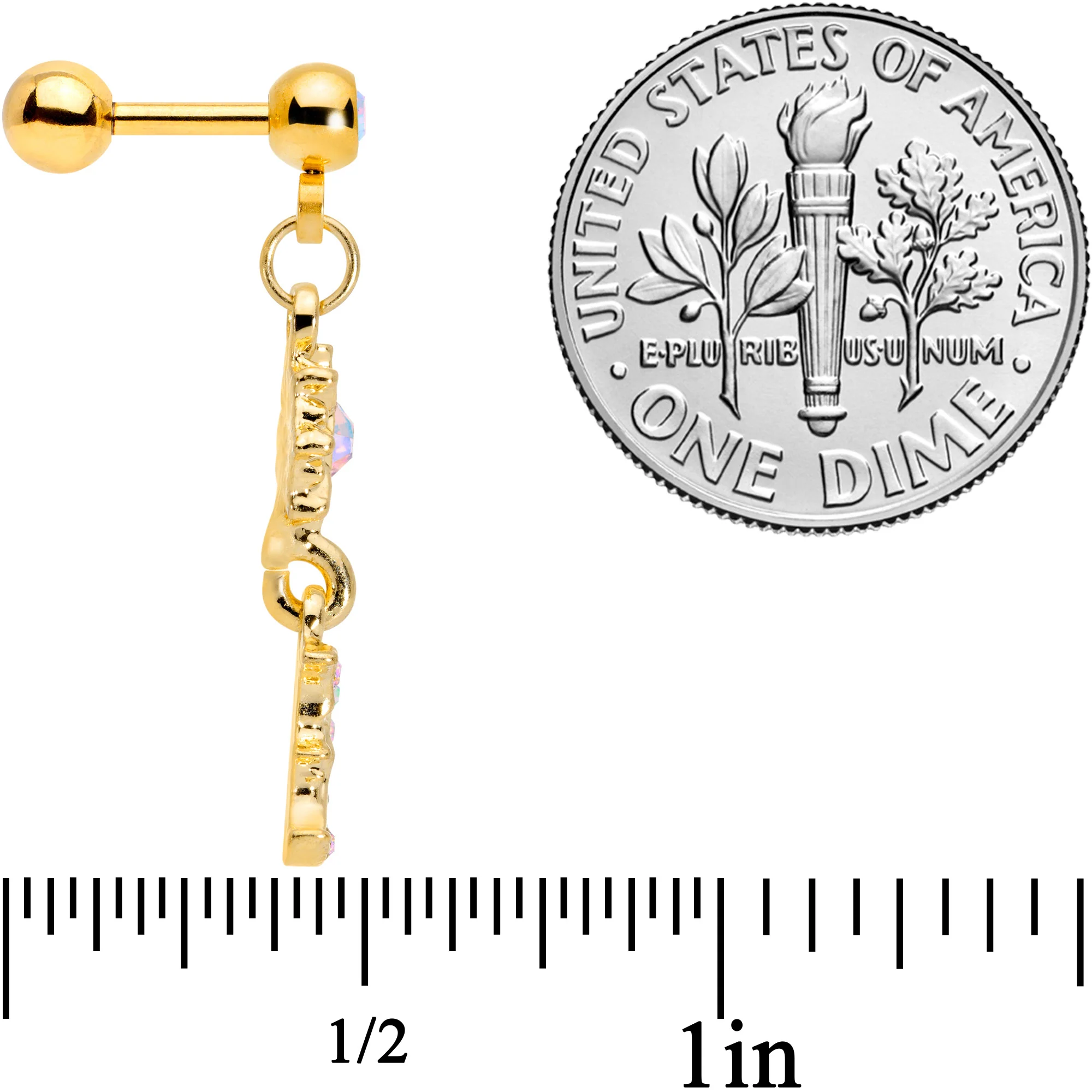 16G 1/4  Aurora Gem Gold Tone Moon Dangle Cartilage Tragus - Image 4