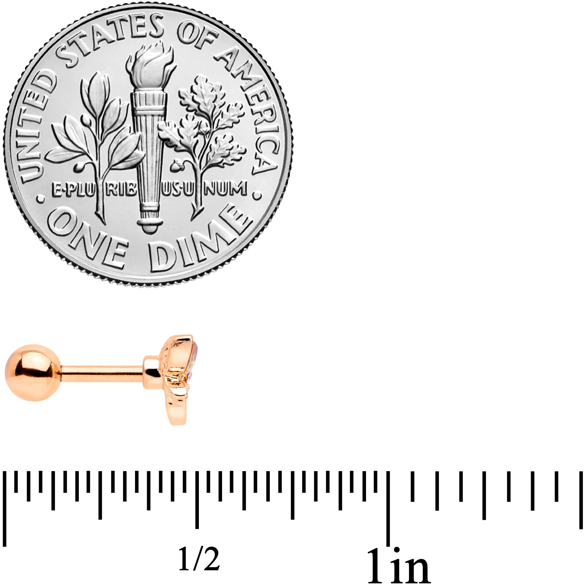 16G 1/4 Aurora Gem Rose Gold Tone Loop Butterfly Cartilage Tragus - Image 4