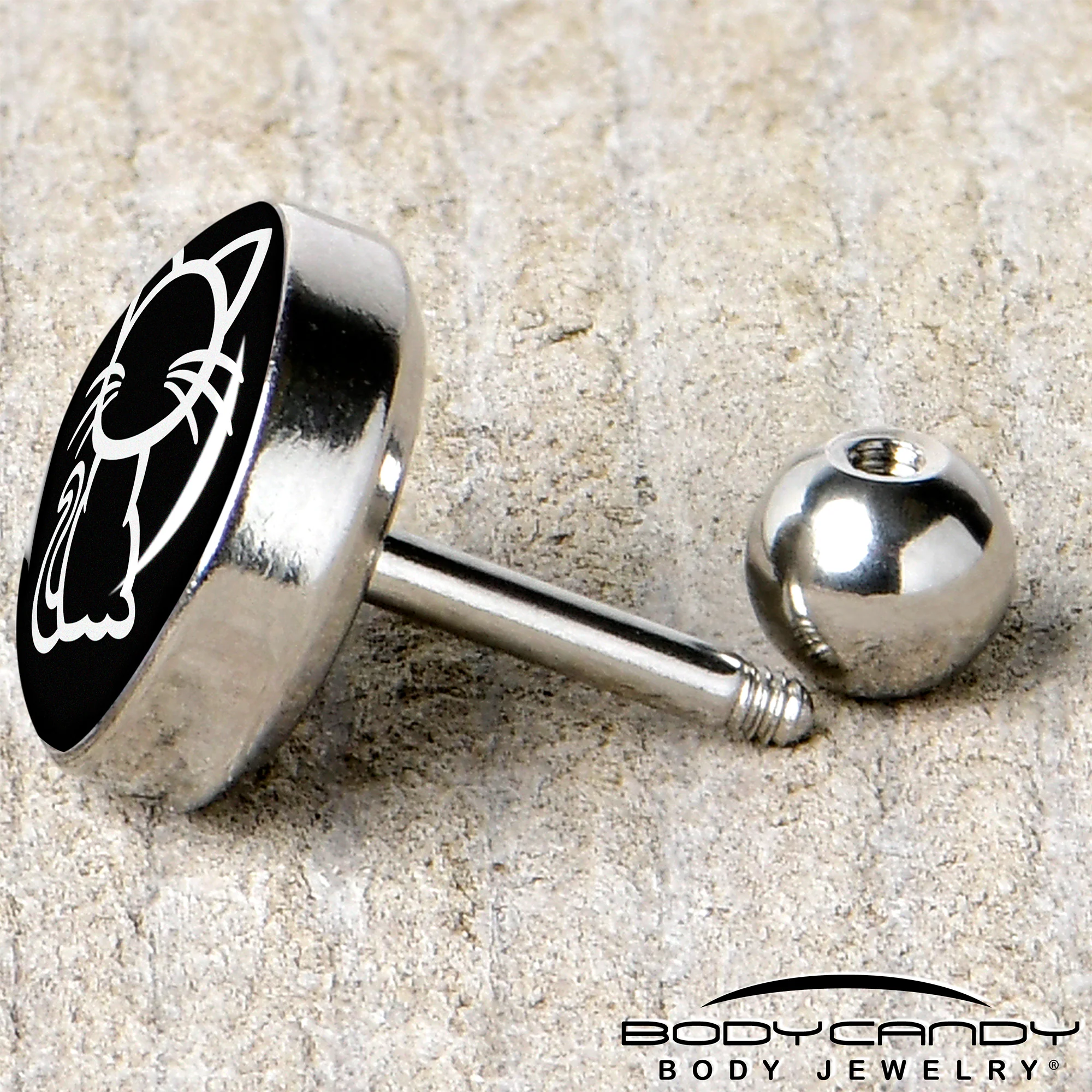 16G 1/4 Black and White Kitty Cat Cartilage Tragus Earring by Onyx O - Image 5