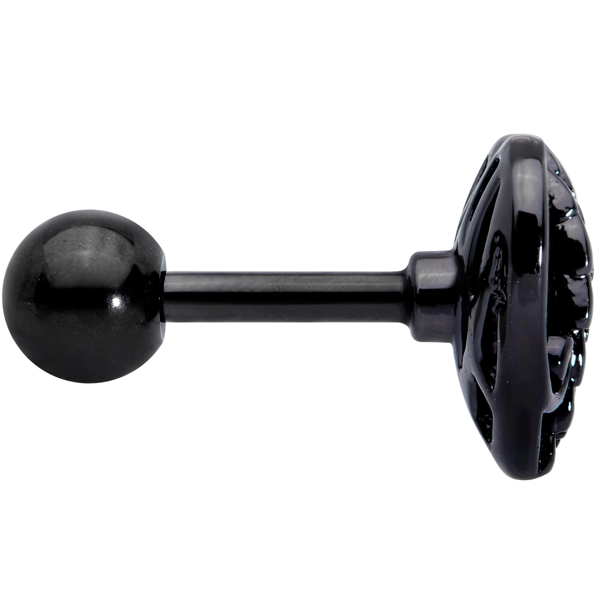 16G 1/4 Black Angels Wing Heart Tragus Cartilage Earring - Image 3