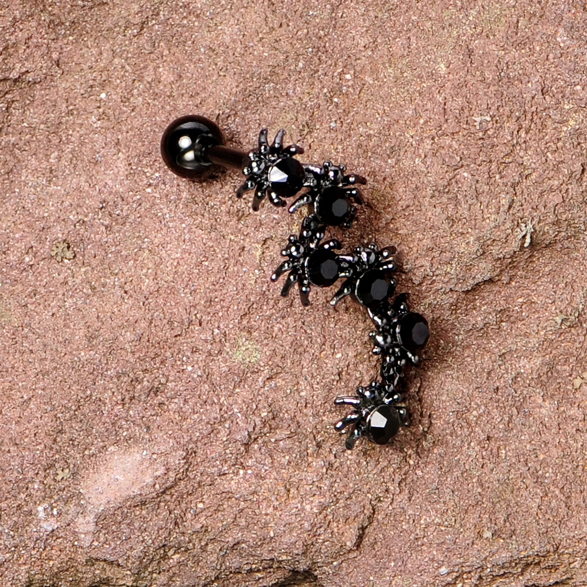 16G 1/4 Black CZ Gem Black Spider Halloween Cartilage Tragus - Image 5