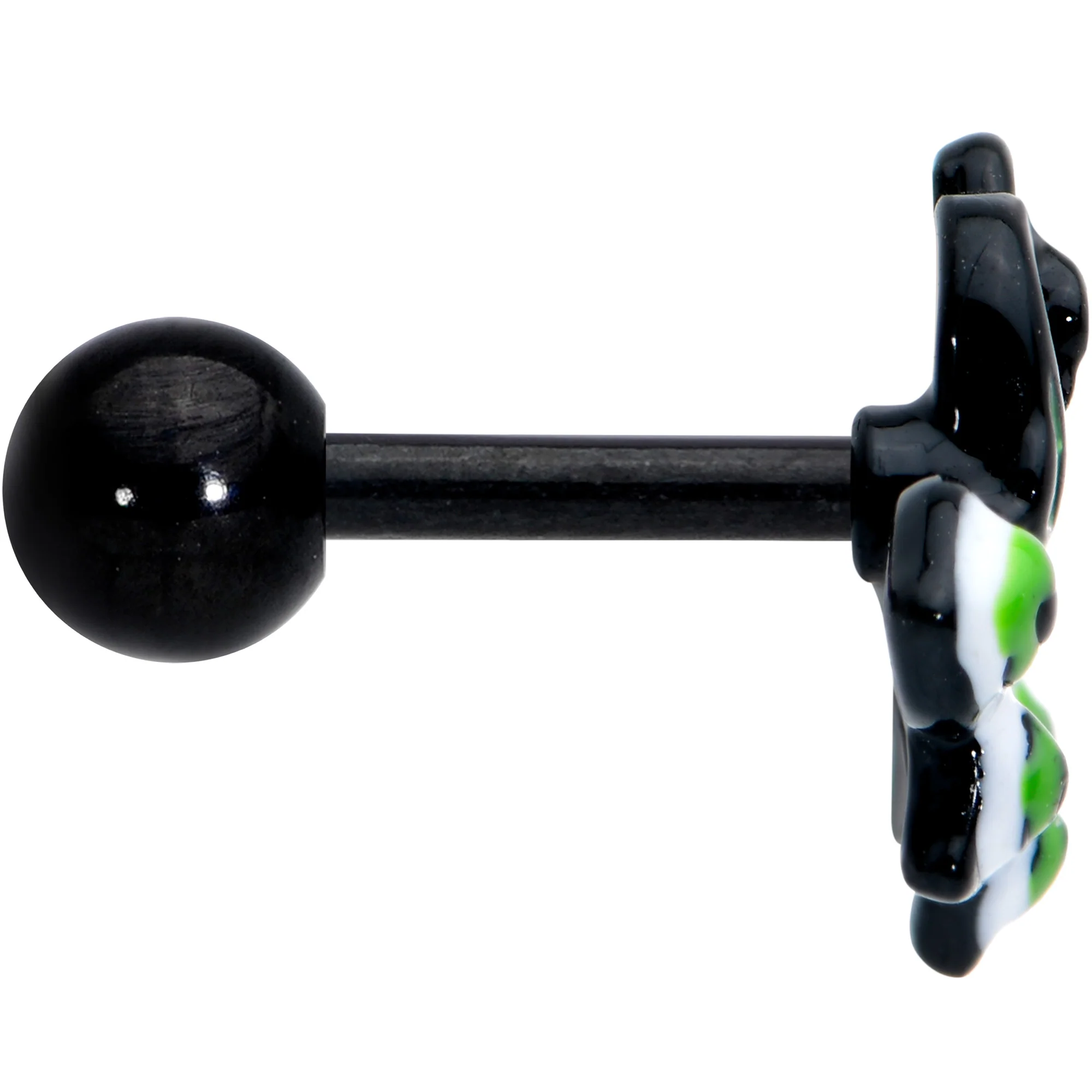 16G 1/4 Black Green Perfect Peacock Cartilage Tragus Earring - Image 3