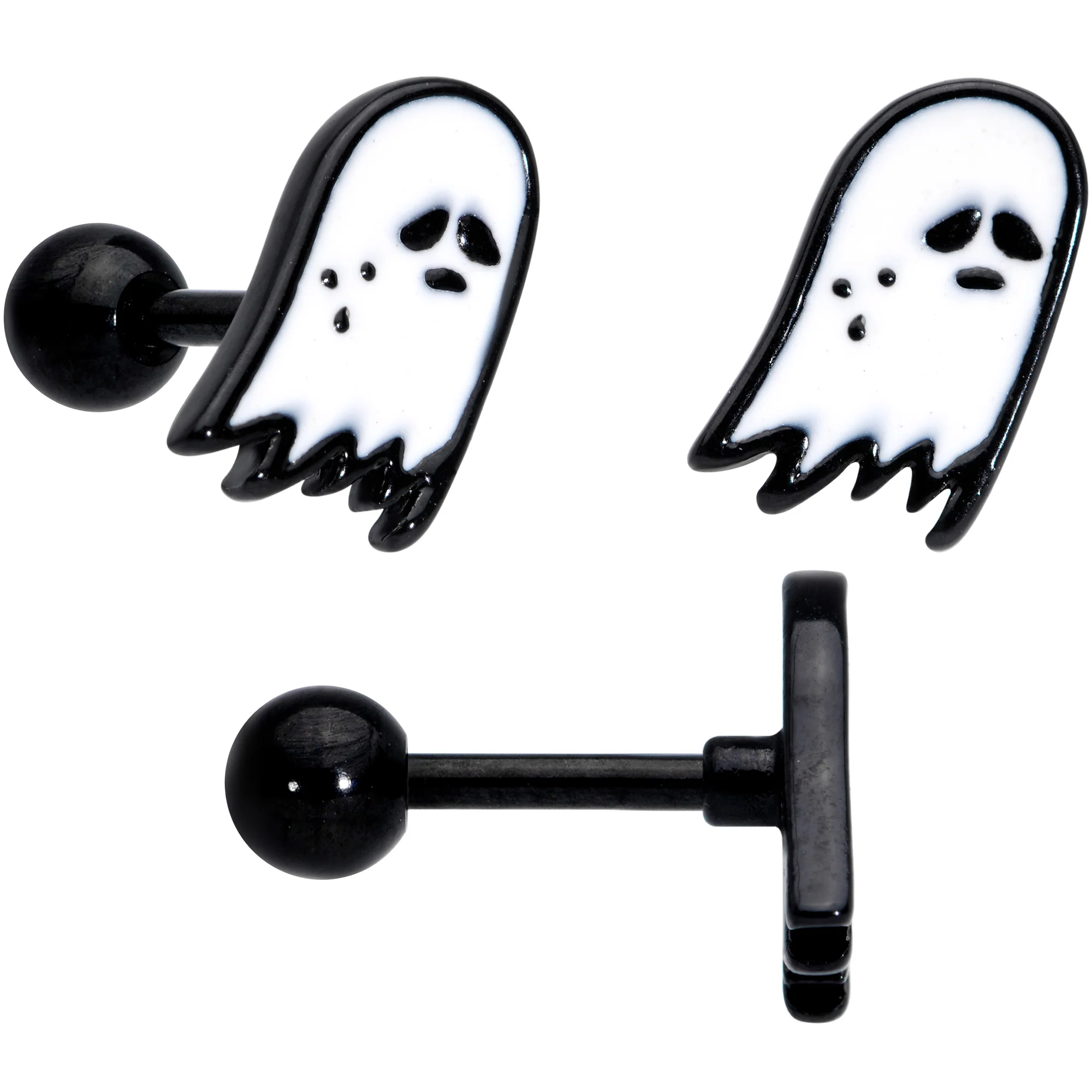16G 1/4 Black Hat Sad Ghost Halloween Cartilage Tragus Set of 3 - Image 4