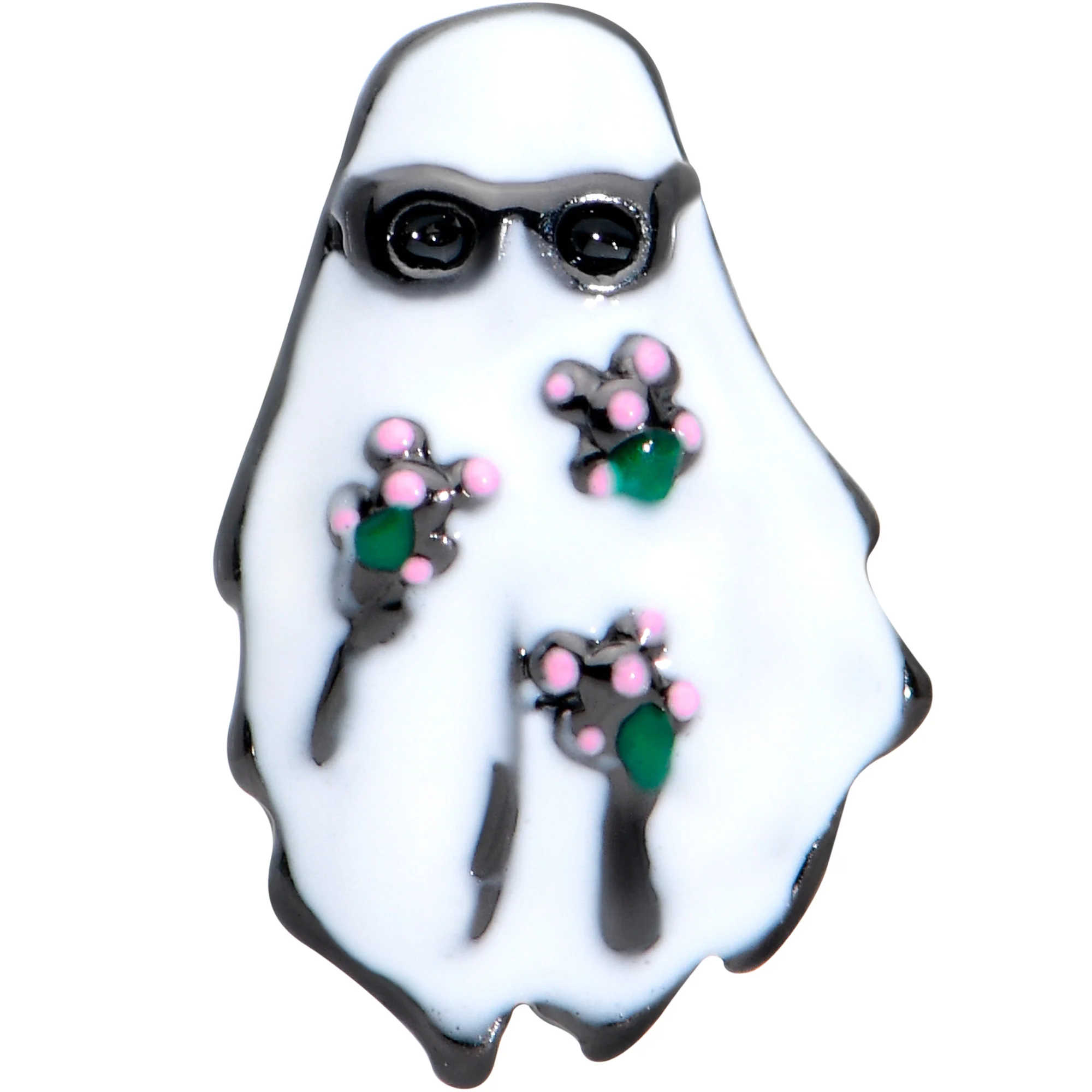 16G 1/4 Black Hipster Ghost Halloween Tragus Cartilage Earring - Image 2