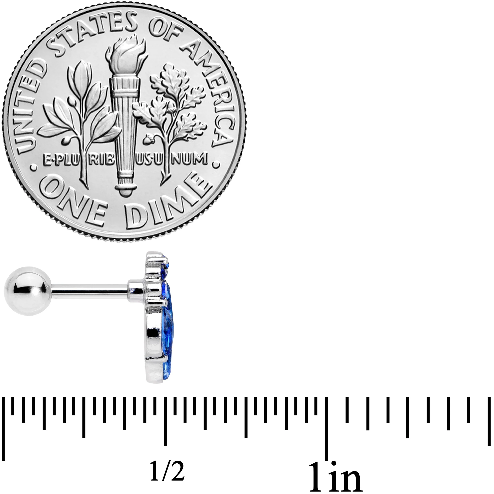 16G 1/4 Blue CZ Gem Fountain Cartilage Tragus Earring - Image 4