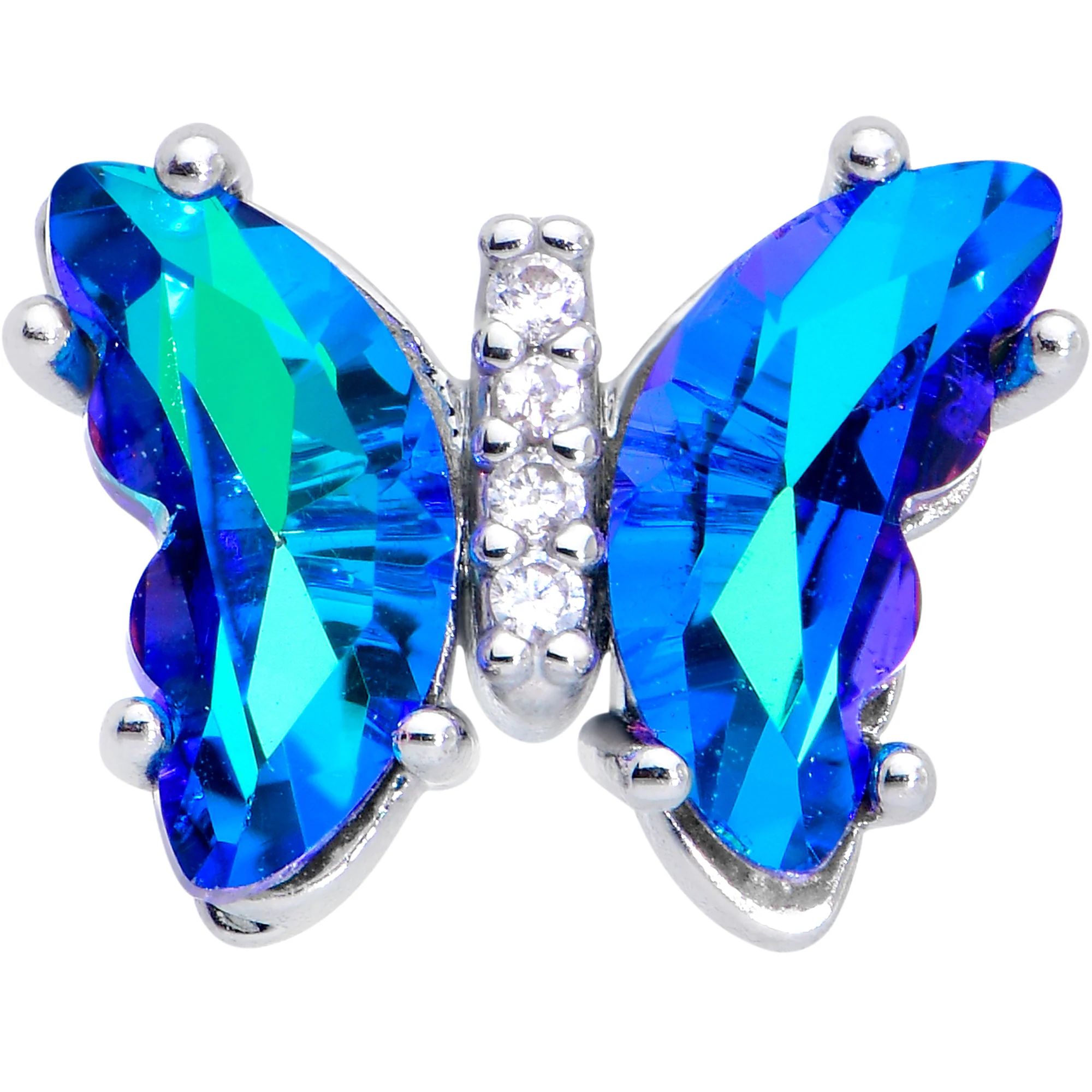16G 1/4 Blue CZ Gem Simply Colorful Butterfly Cartilage Earring - Image 2