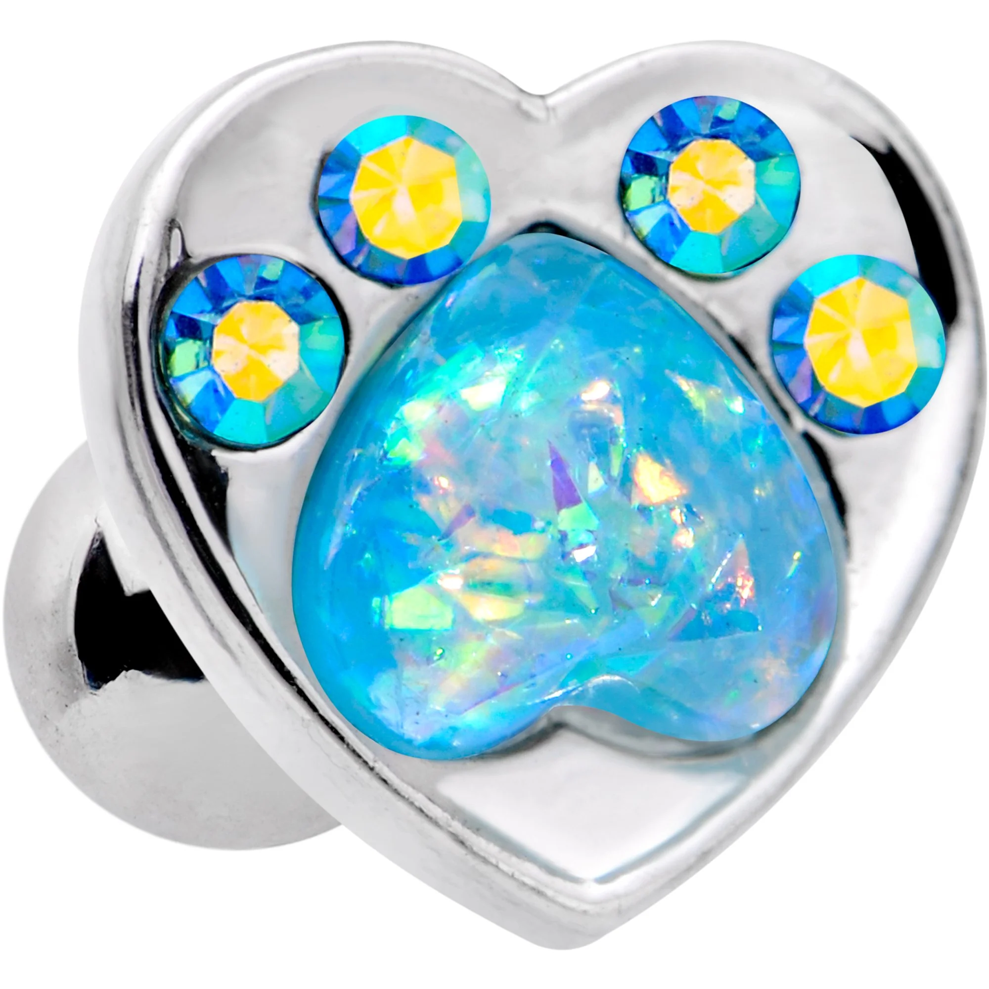 16G 1/4 Blue Faux Opal Paw Print Heart Cartilage Tragus Earring - Image 2