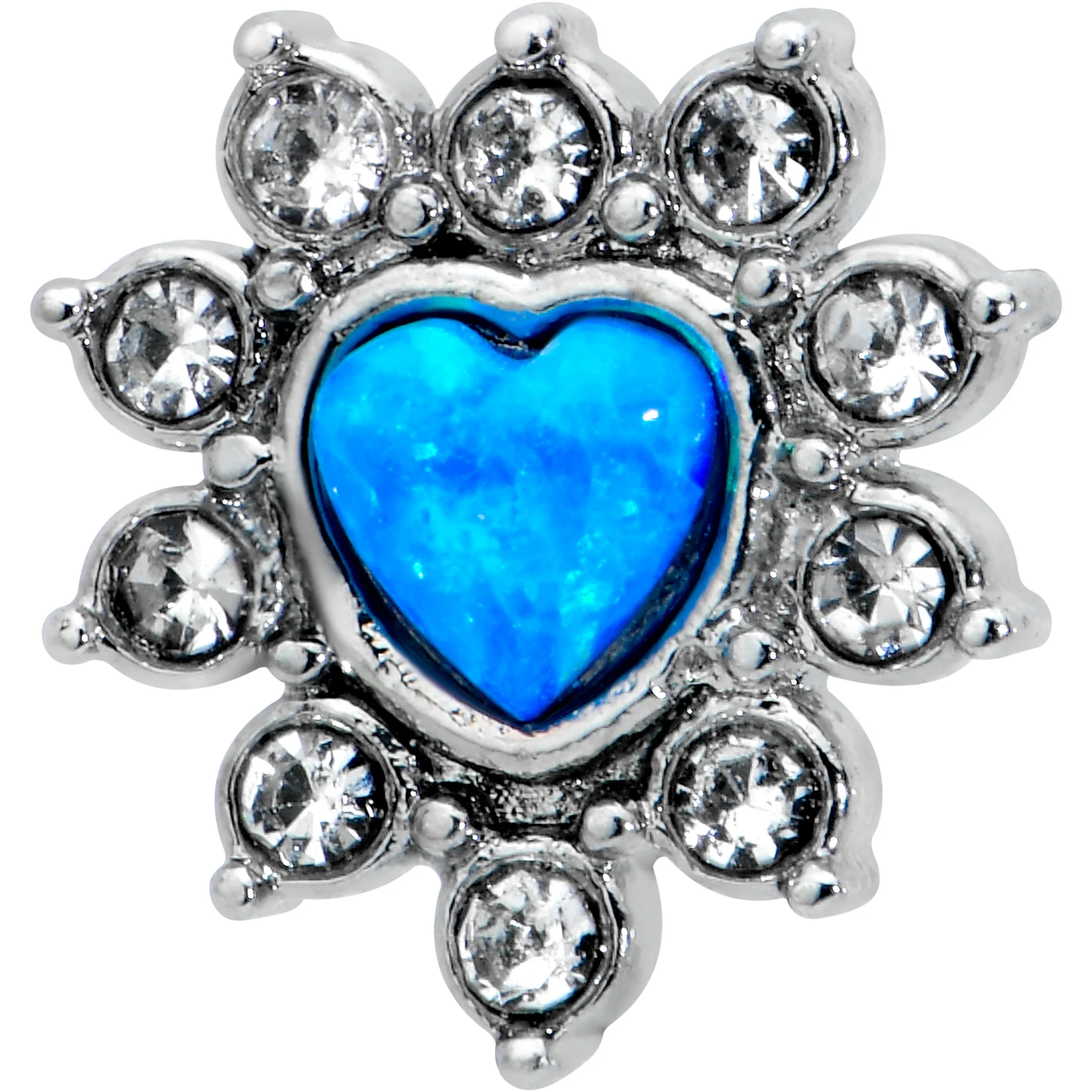 16G 1/4 Blue Faux Opal Sun Heart Cartilage Tragus Earring - Image 2