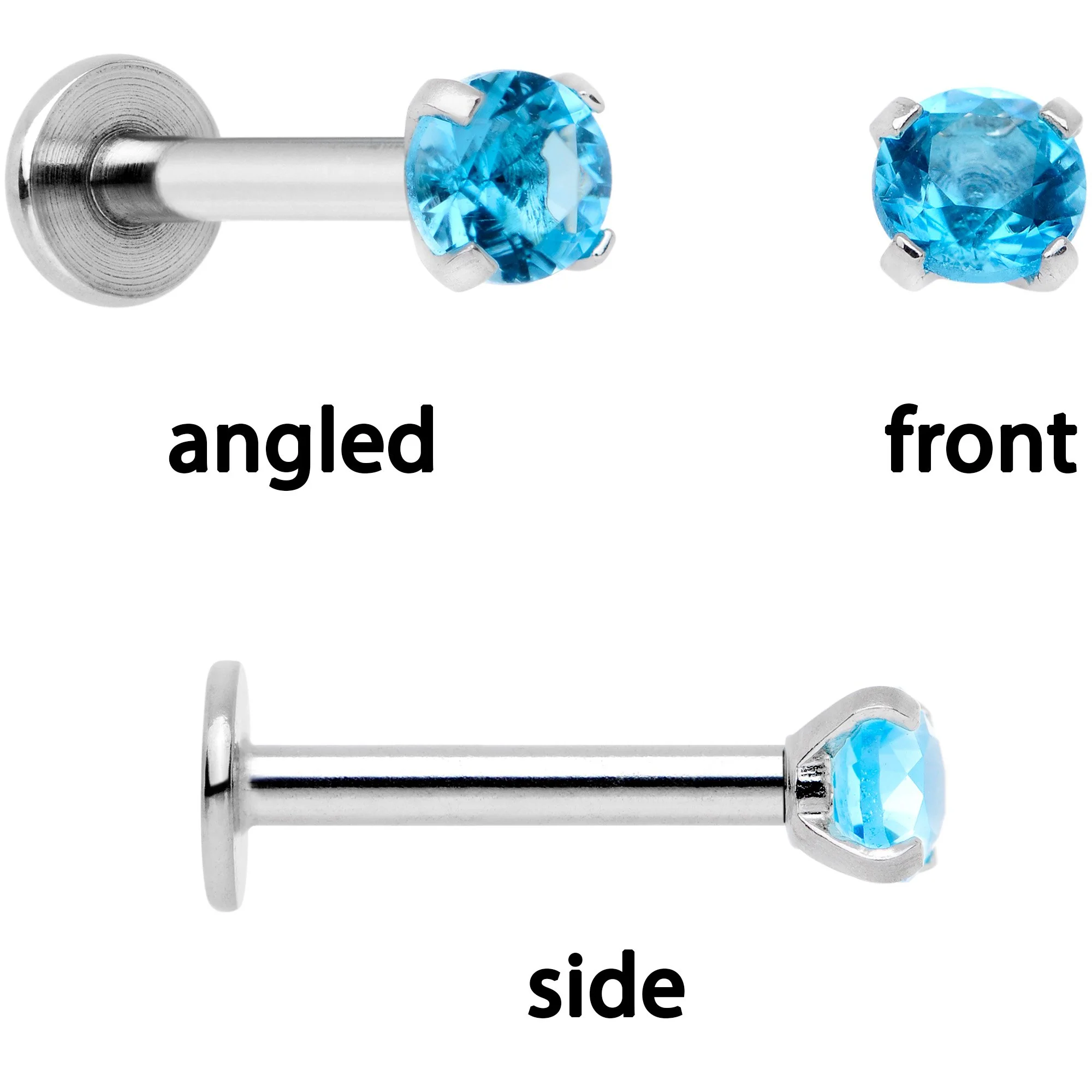 16G 1/4 Blue Gem Flowers Cartilage Tragus Earring Set of 3 - Image 5