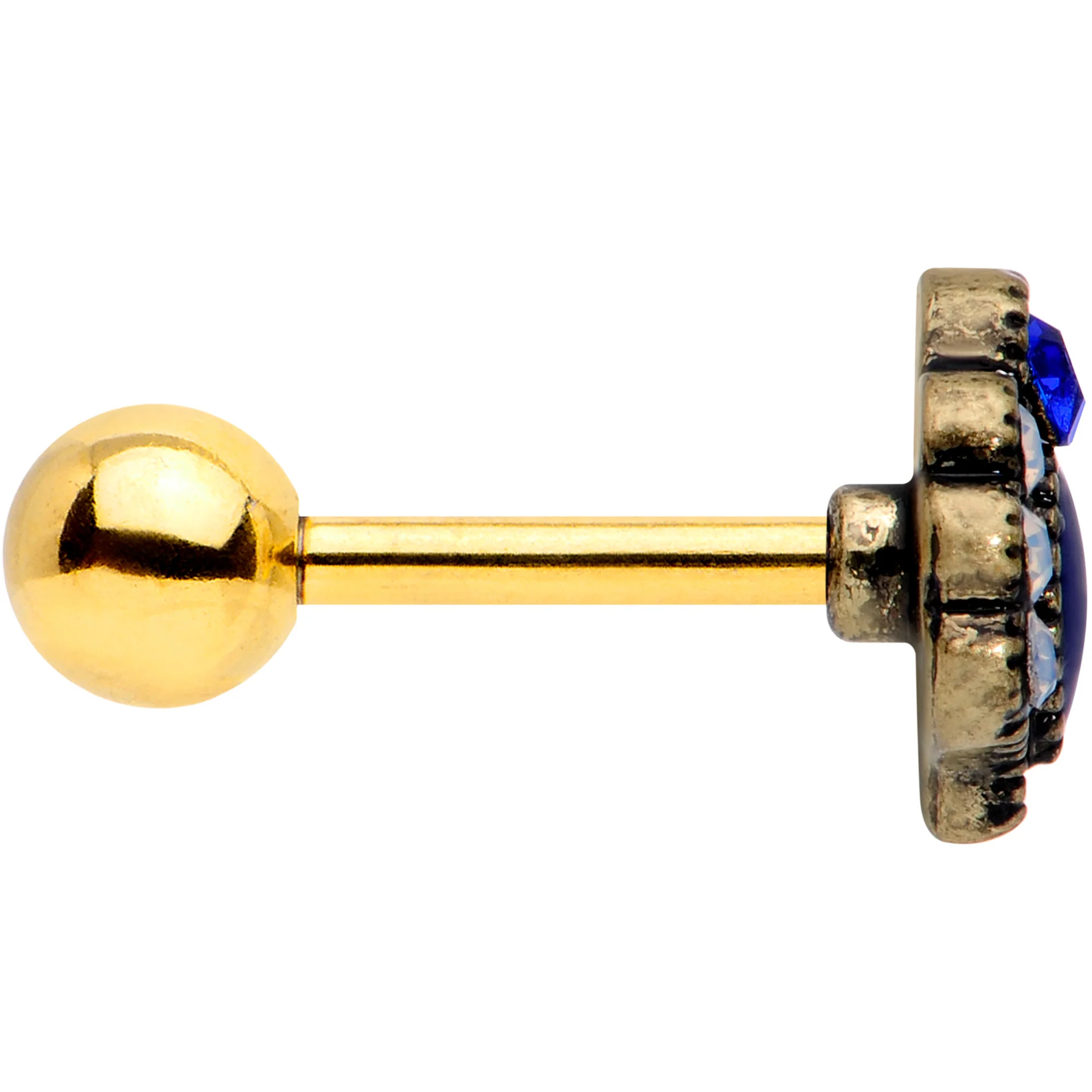 16G 1/4 Blue Gem Gold Tone Heirloom Drop Cartilage Tragus Earring - Image 3
