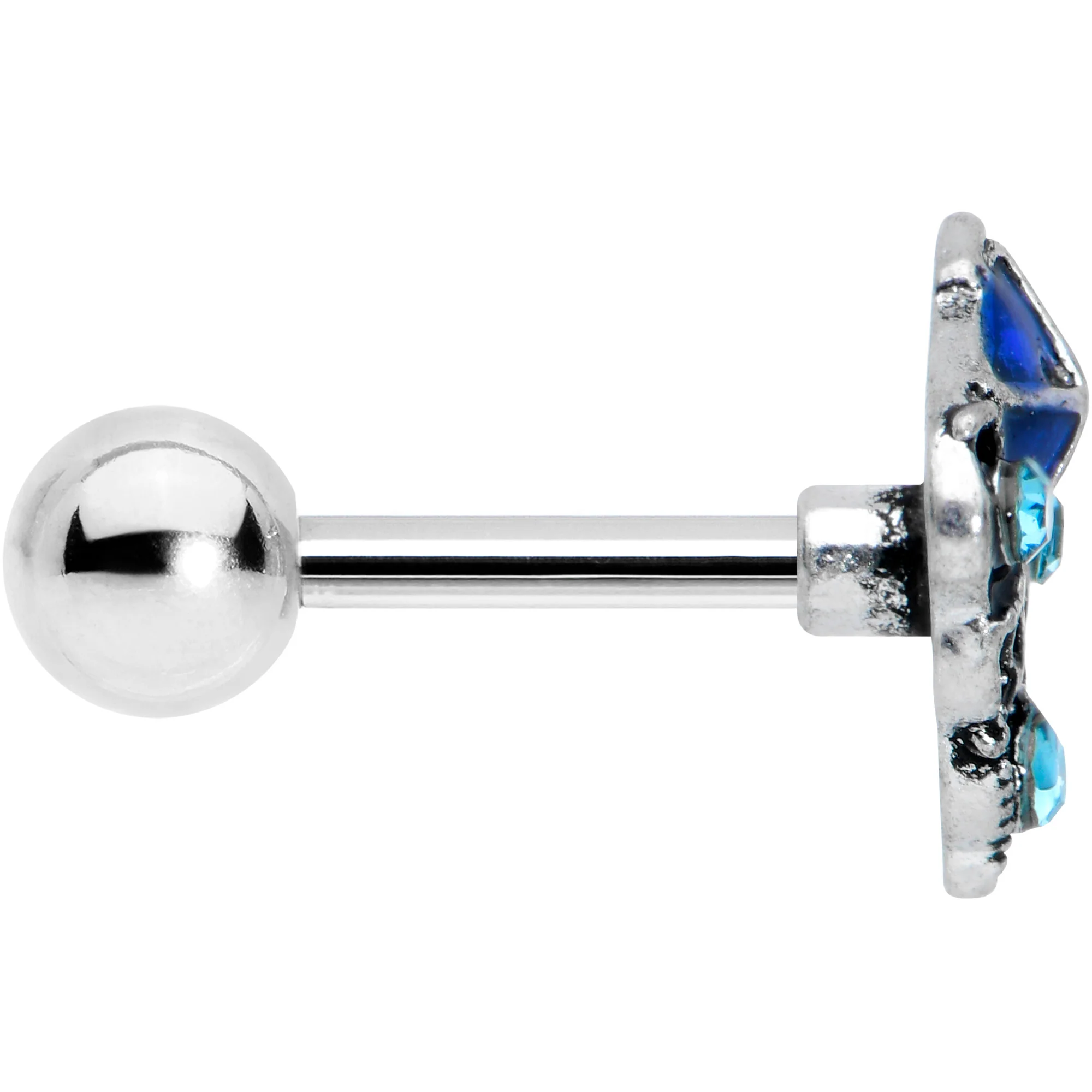 16G 1/4 Blue Gem Rococo Blue Cartilage Tragus Earring - Image 3