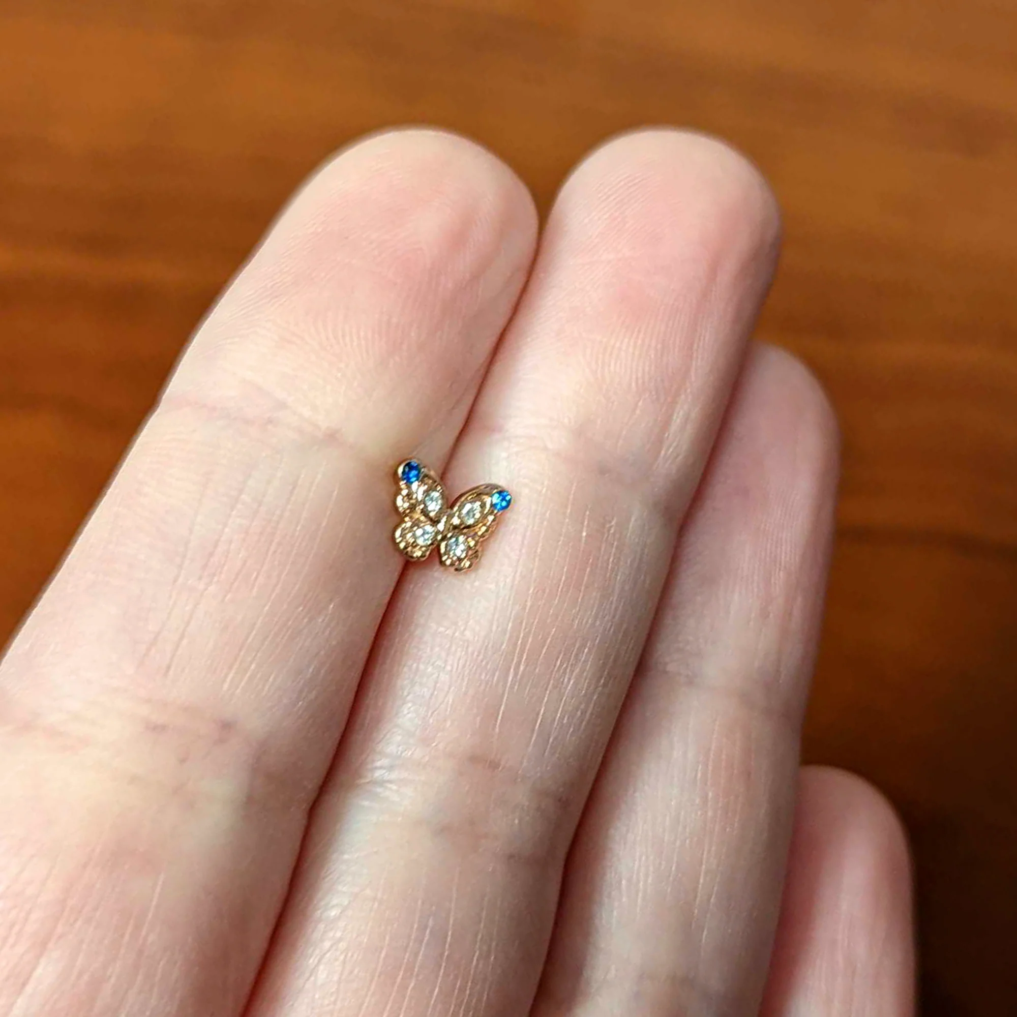 16G 1/4 Blue Gem Rose Gold Tone Butterfly Cartilage Tragus - Image 5