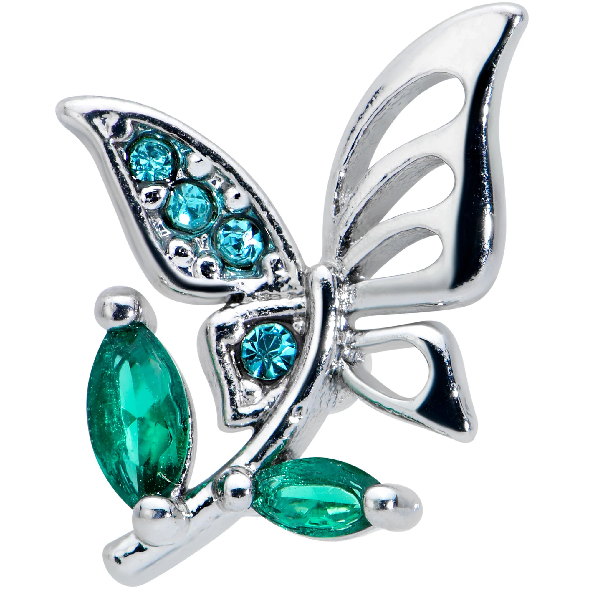 16G 1/4 Blue Green Gem Floral Butterfly Cartilage Tragus Earring - Image 2