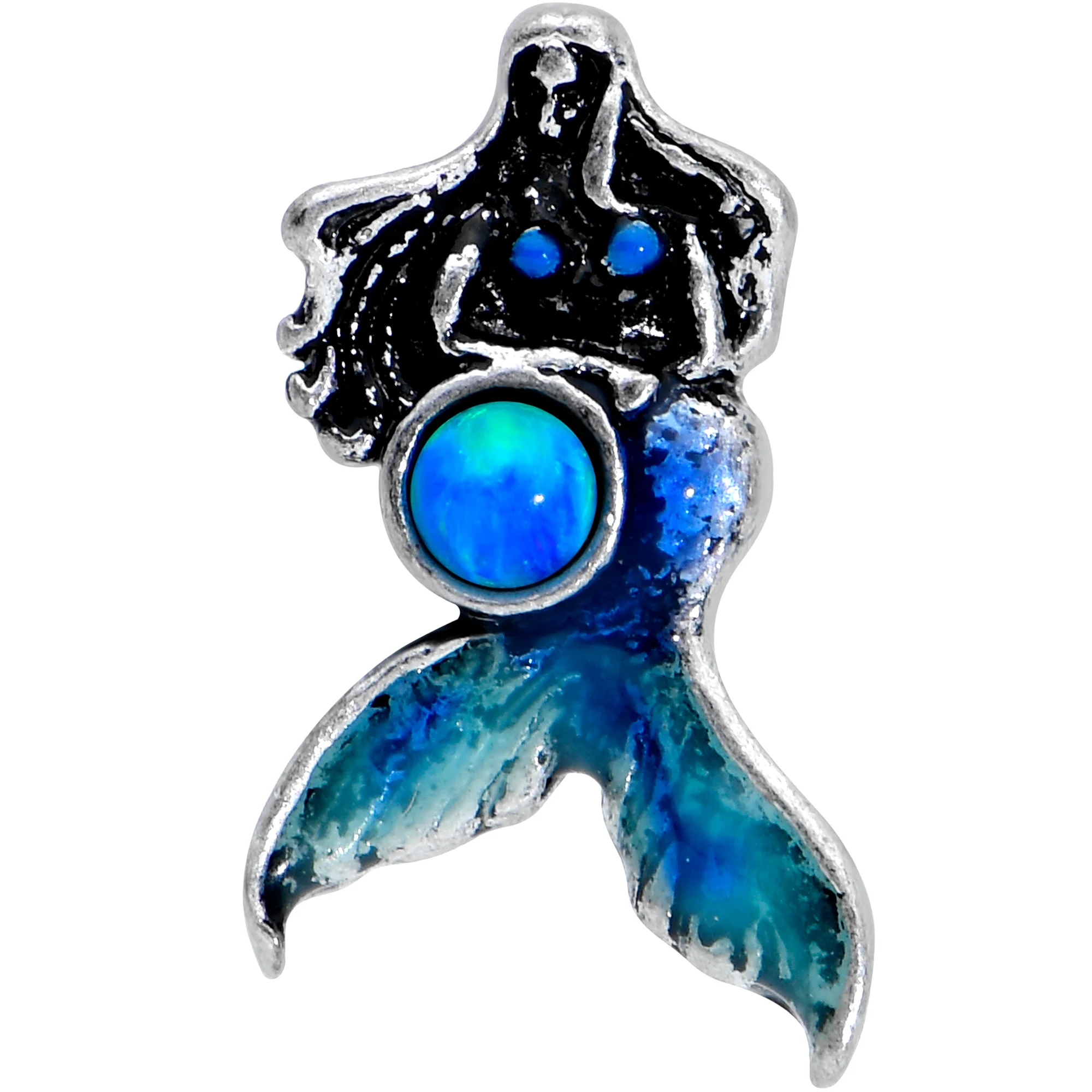 16G 1/4 Blue Synthetic Opal Blue Tail Mermaid Cartilage Tragus - Image 2