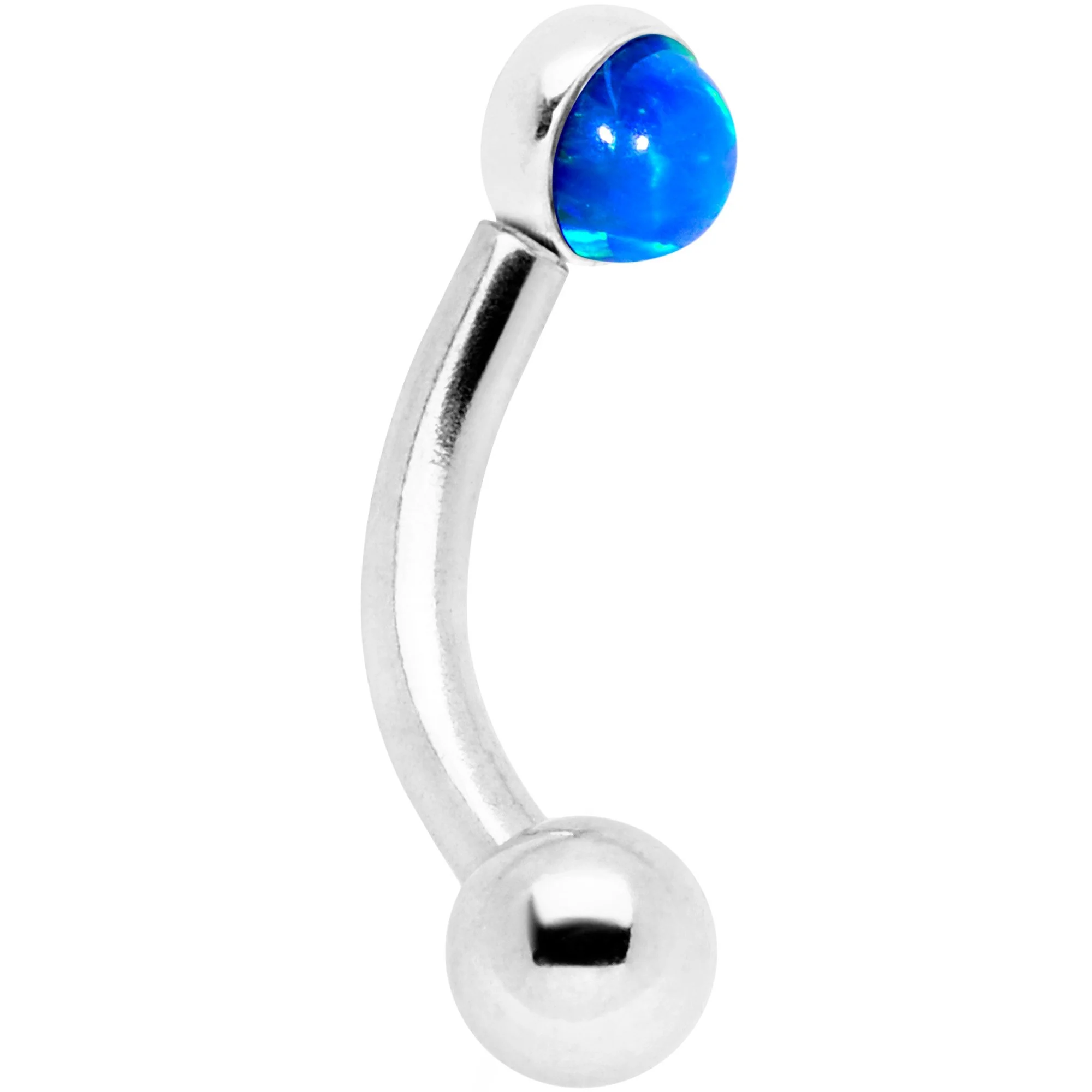 16G 1/4 Blue Synthetic Opal Flat Set Curved Eyebrow Rook Piercing - Image 2