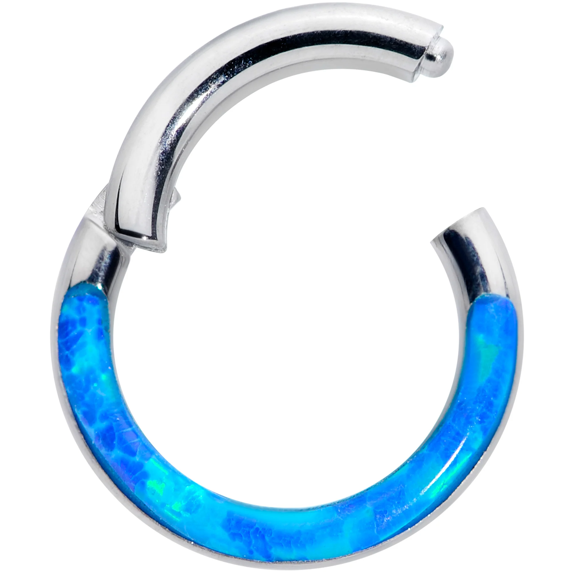 16G 1/4 Blue Synthetic Opal Implant Grade Titanium Segment Ring - Image 2