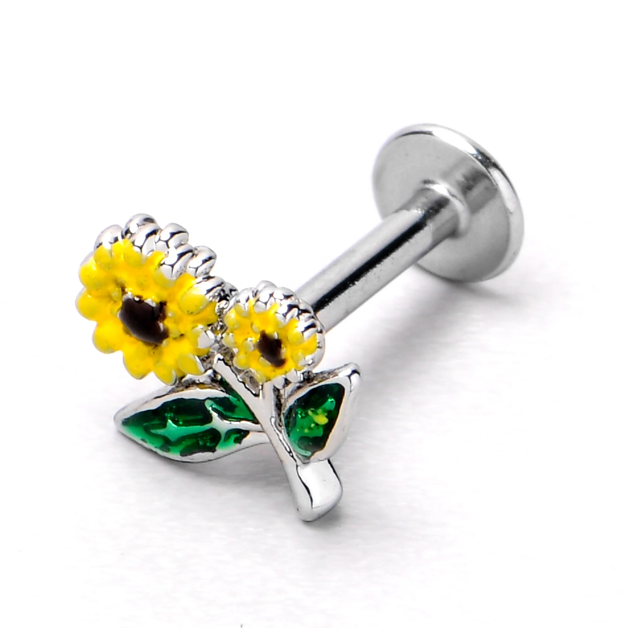 16G 1/4 Cheery Inlay Sunflowers Labret - Image 7