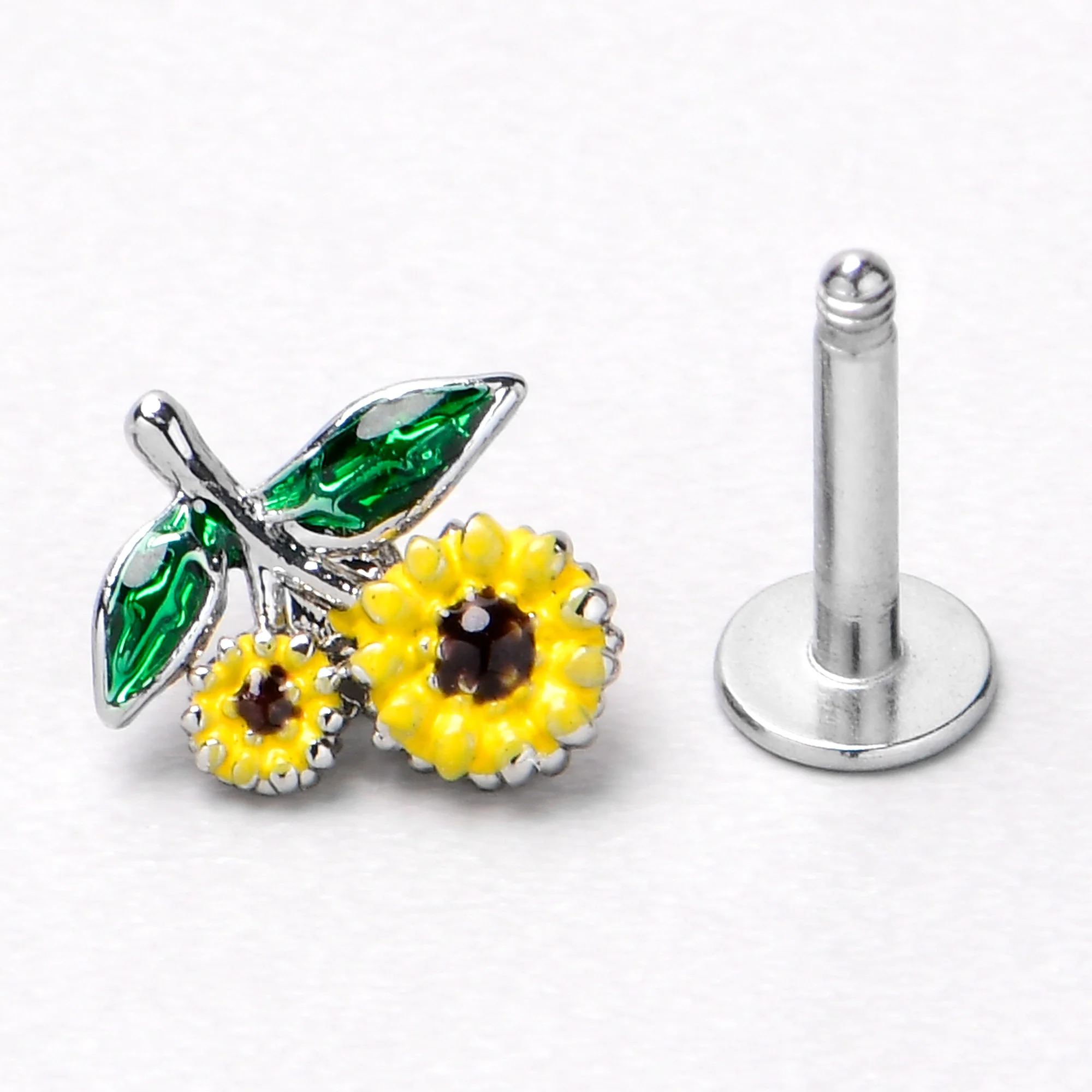 16G 1/4 Cheery Inlay Sunflowers Labret - Image 8