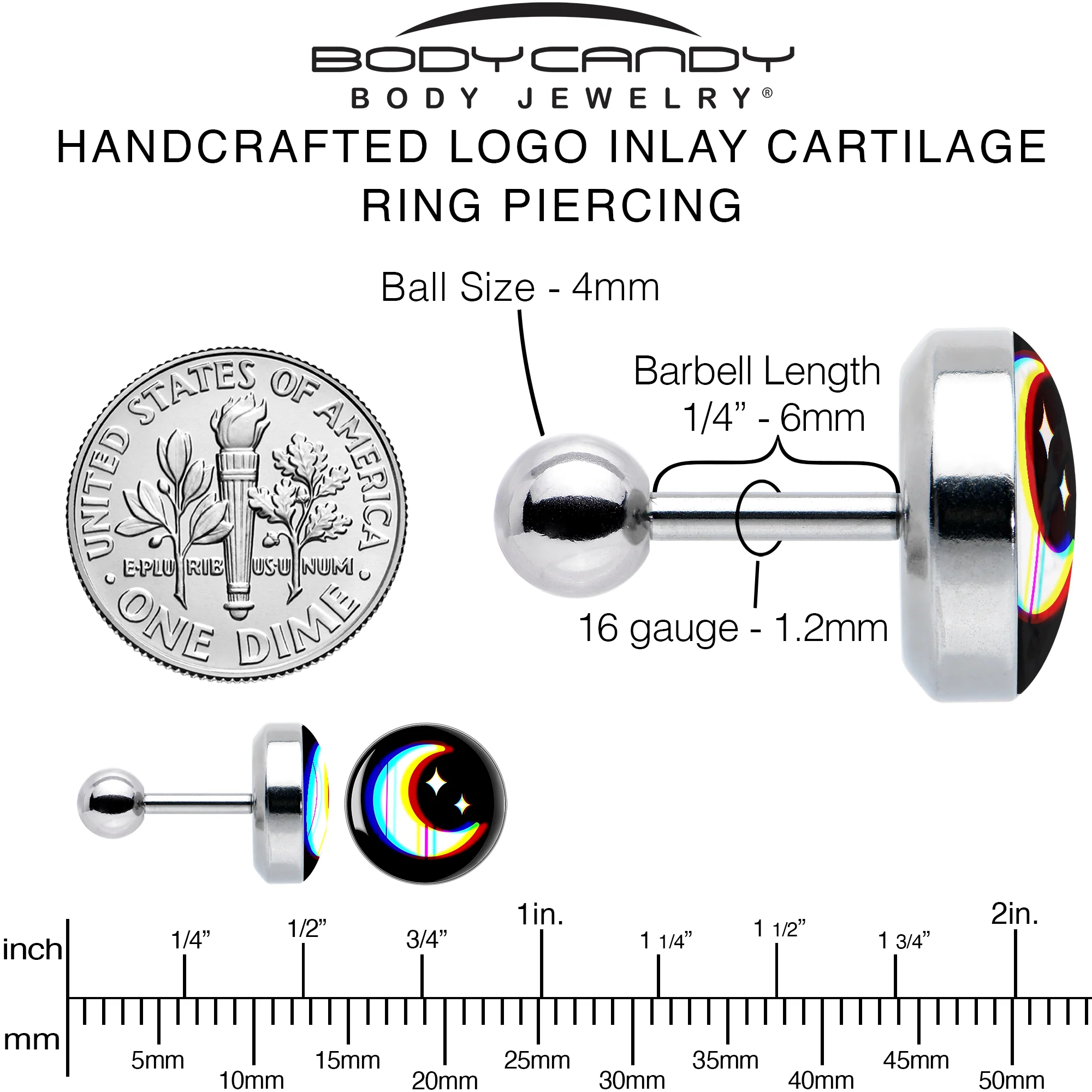 16G 1/4 Chromatic Moon Tragus Cartilage Earring by Onyx O - Image 6