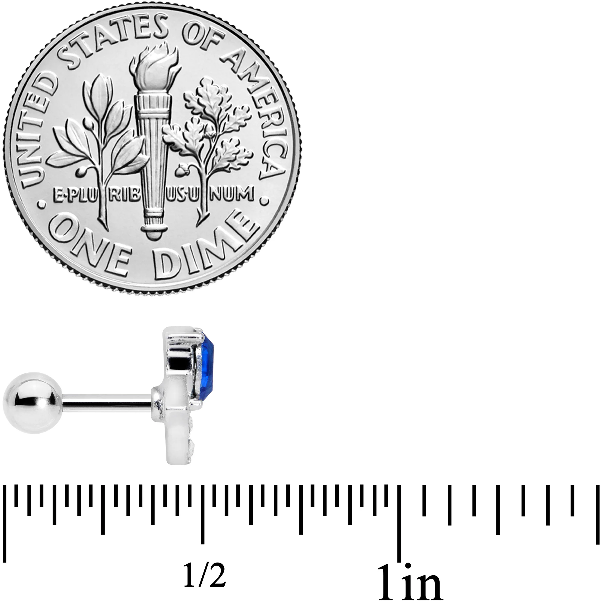 16G 1/4 Clear Blue Gem Art Deco Fan Cartilage Tragus Earring - Image 4