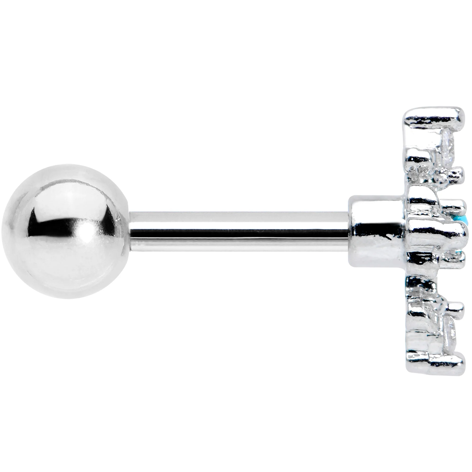 16G 1/4 Clear Blue Gem Renaissance Cross Cartilage Tragus Earring - Image 3