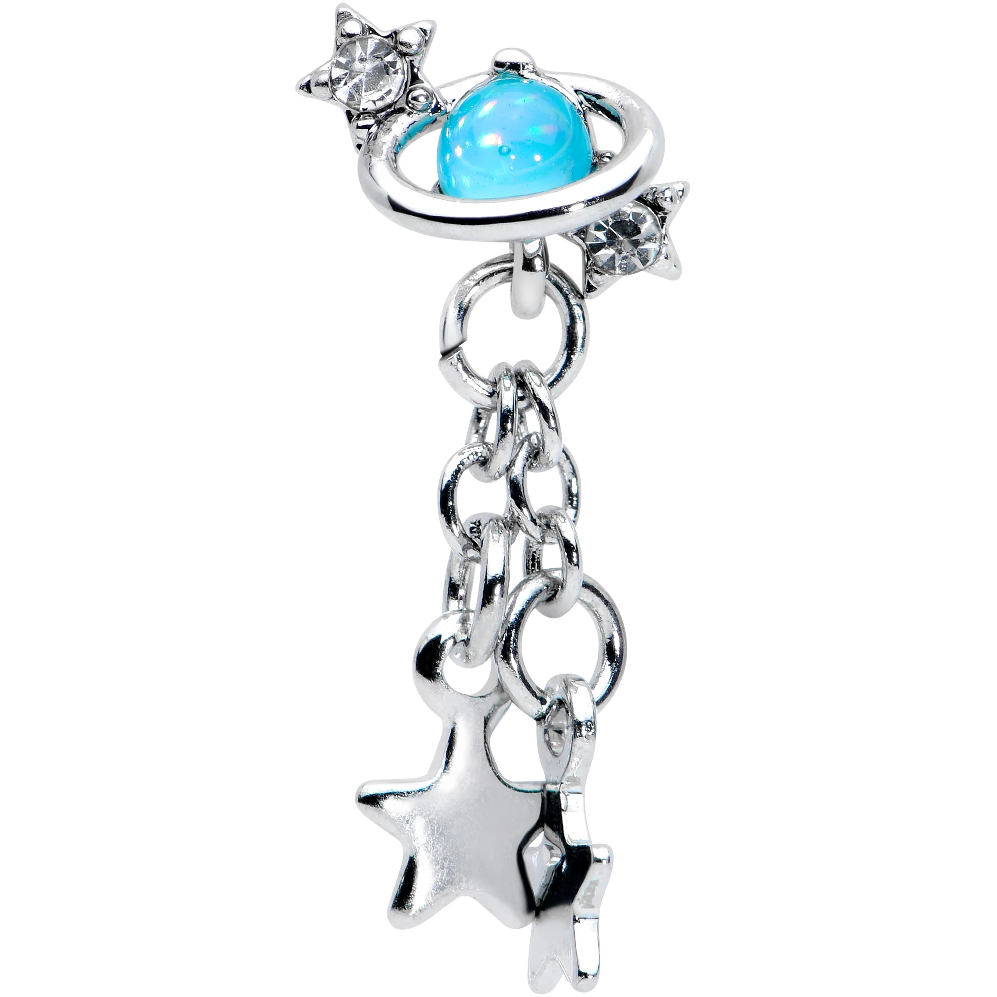16G 1/4 Clear Blue Gem Saturn Planet Star Dangle Cartilage Tragus - Image 2