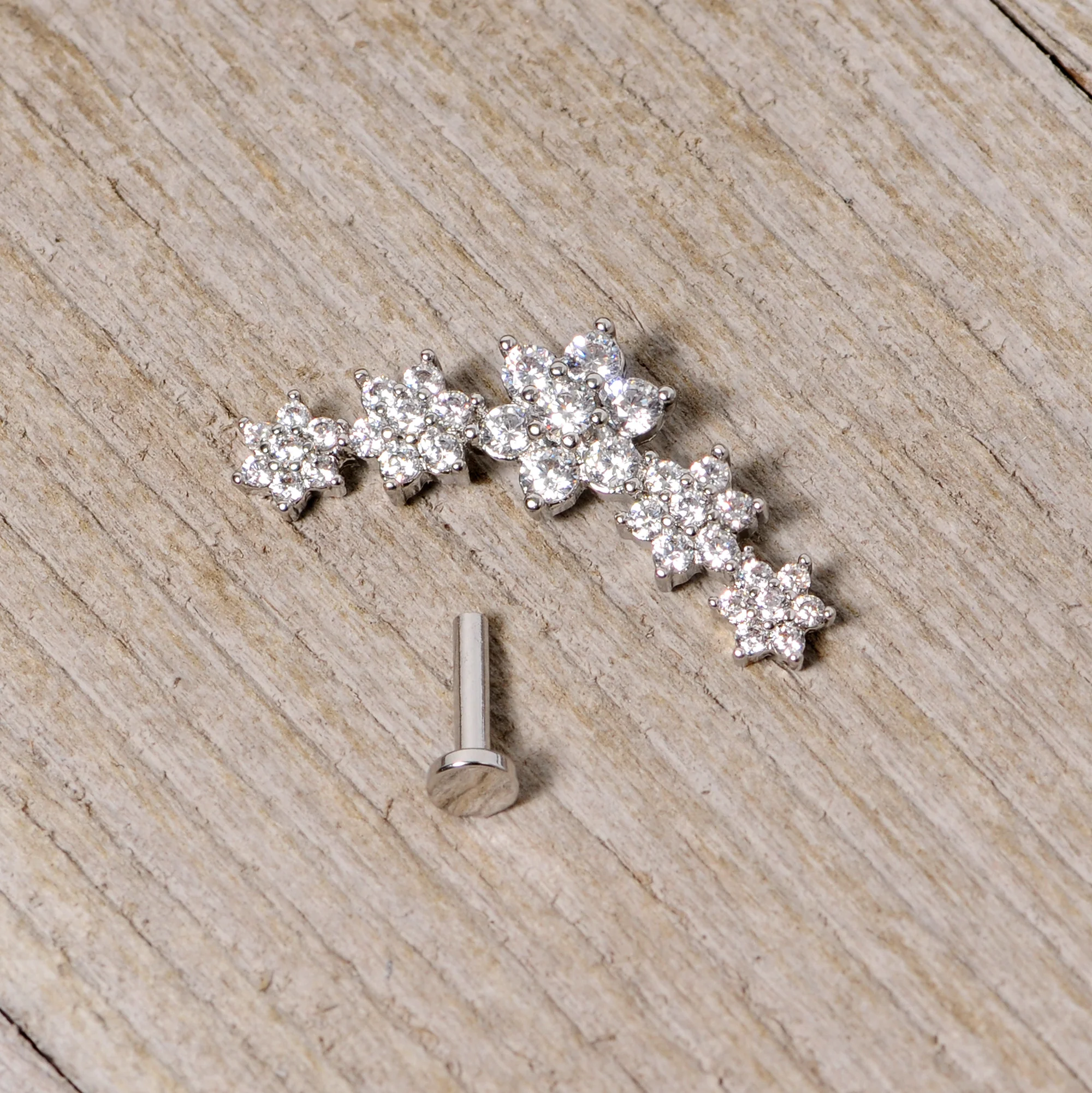 16G 1/4 Clear CZ Gem Floral Internally Threaded Labret - Image 5