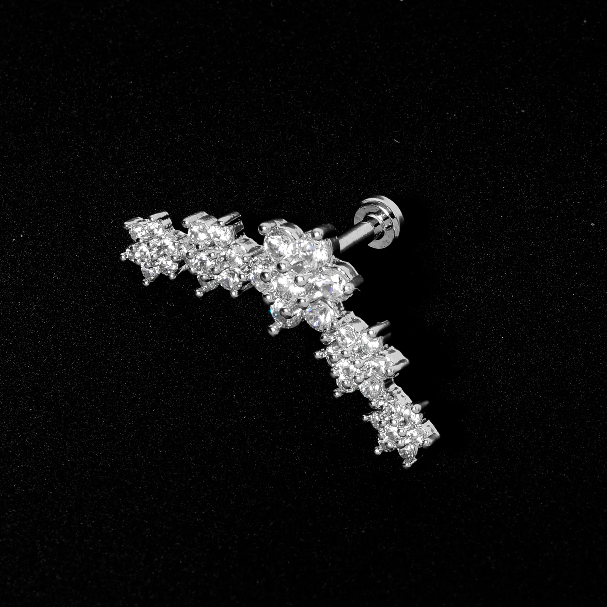 16G 1/4 Clear CZ Gem Floral Internally Threaded Labret - Image 6