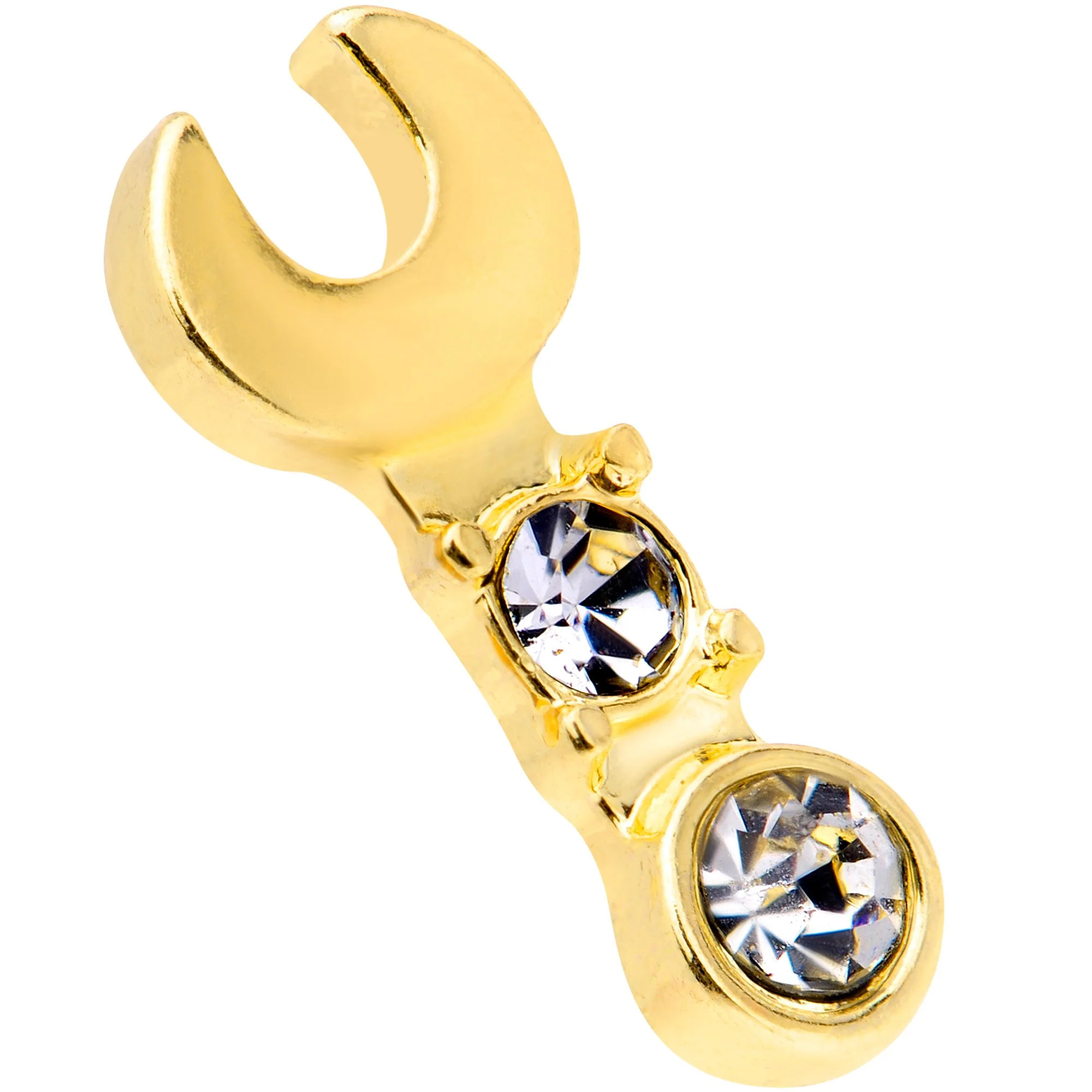 16G 1/4 Clear CZ Gem Gold Tone Crescent Wrench Cartilage Tragus - Image 2