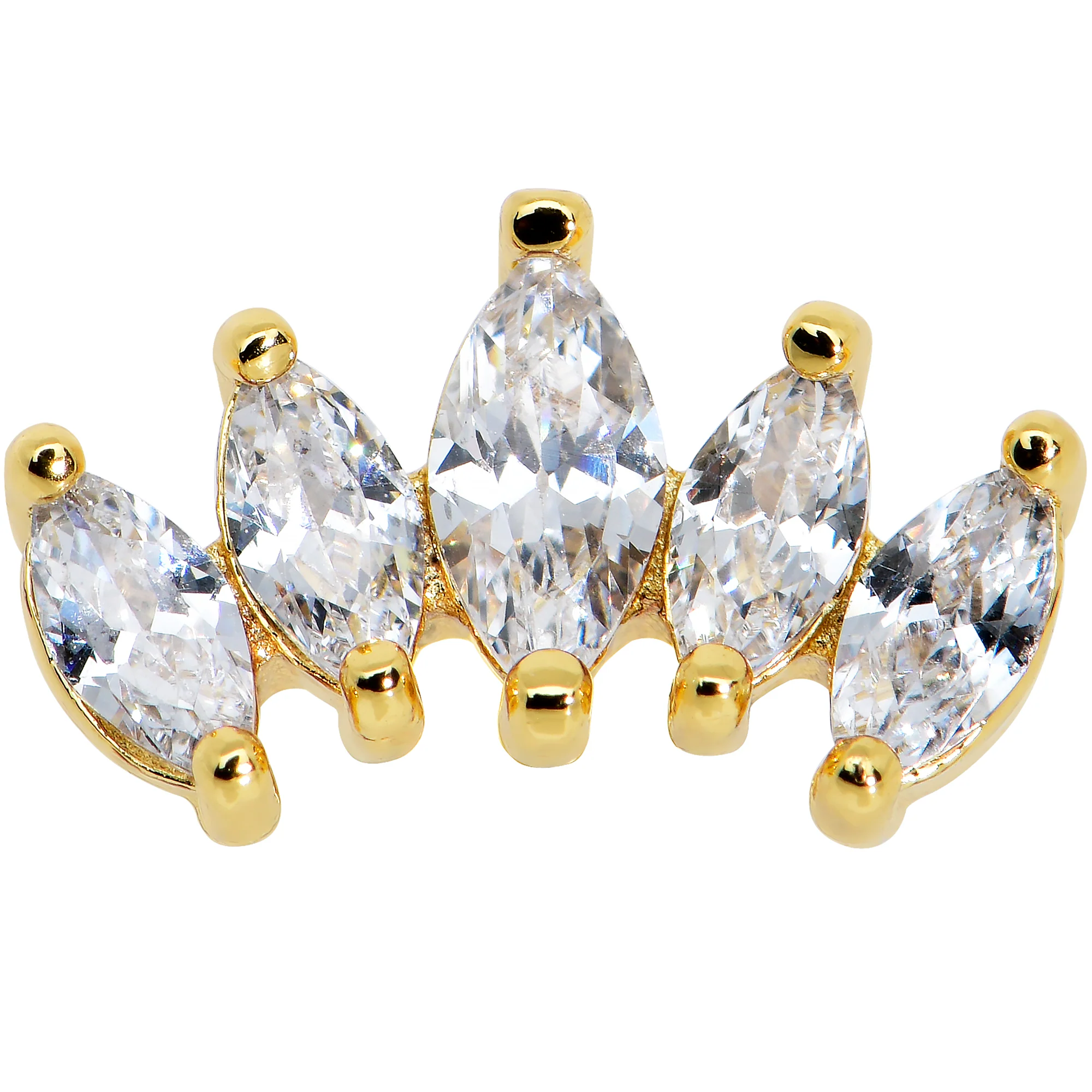 16G 1/4 Clear CZ Gem Gold Tone Fan Internal Thread Labret Tragus - Image 2