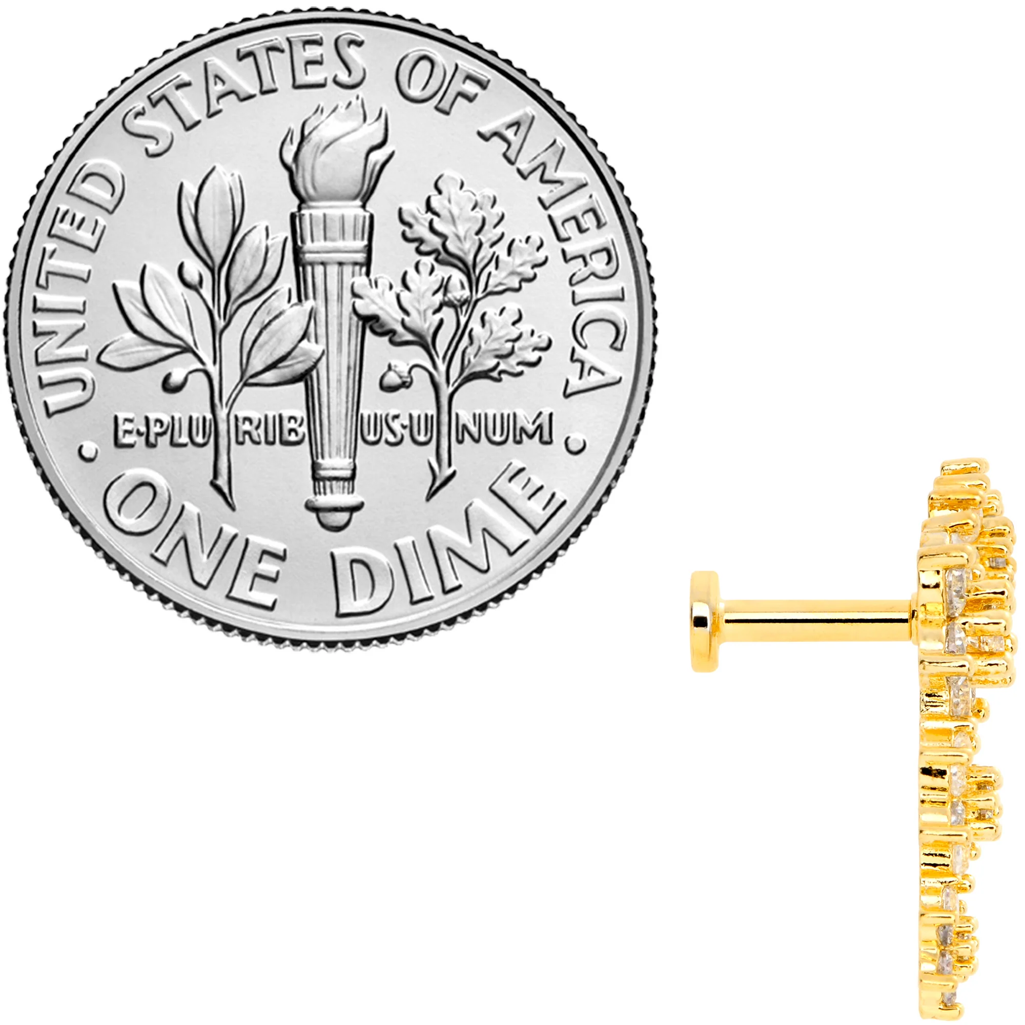 16G 1/4 Clear CZ Gem Gold Tone Floral Internal Thread Labret - Image 3