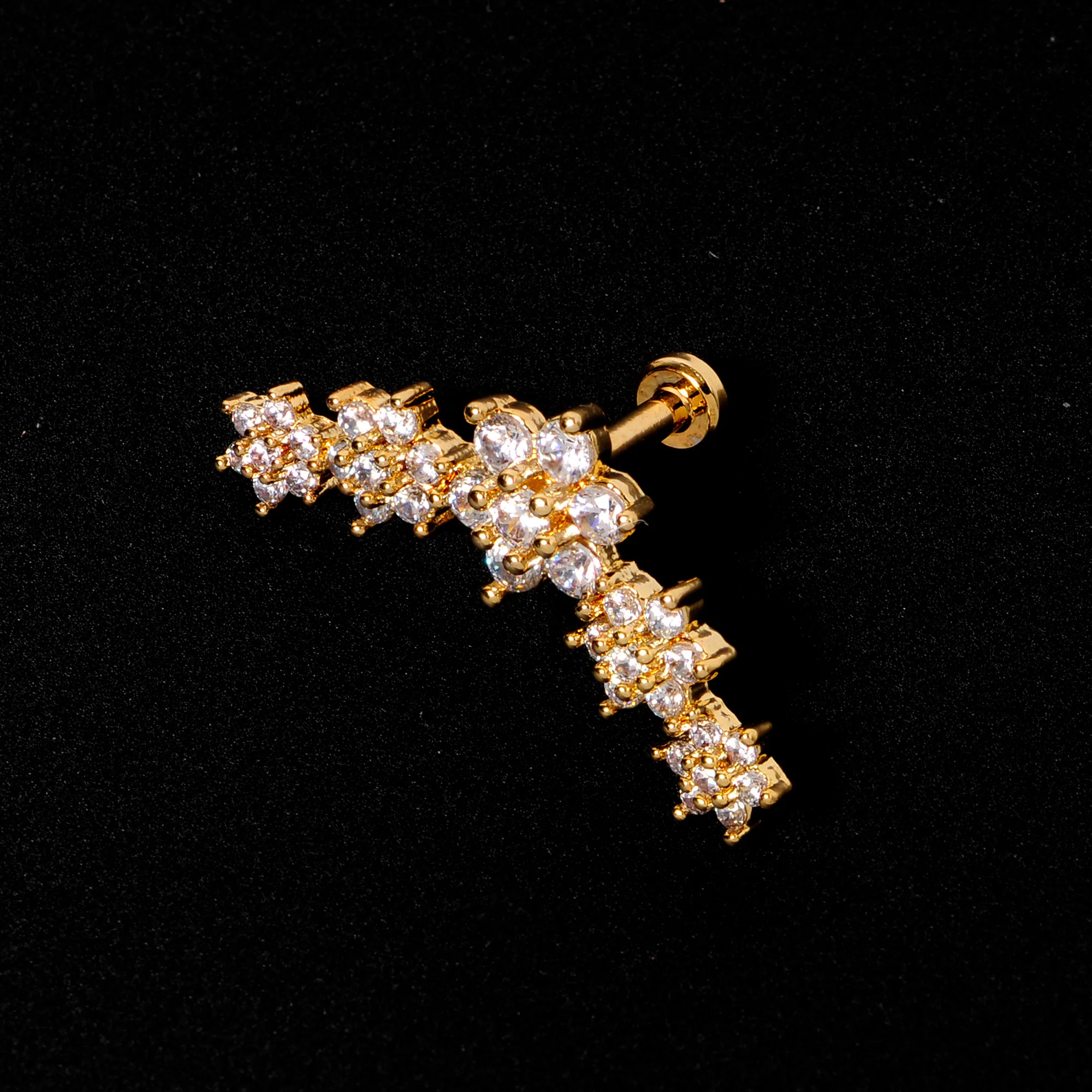 16G 1/4 Clear CZ Gem Gold Tone Floral Internal Thread Labret - Image 6