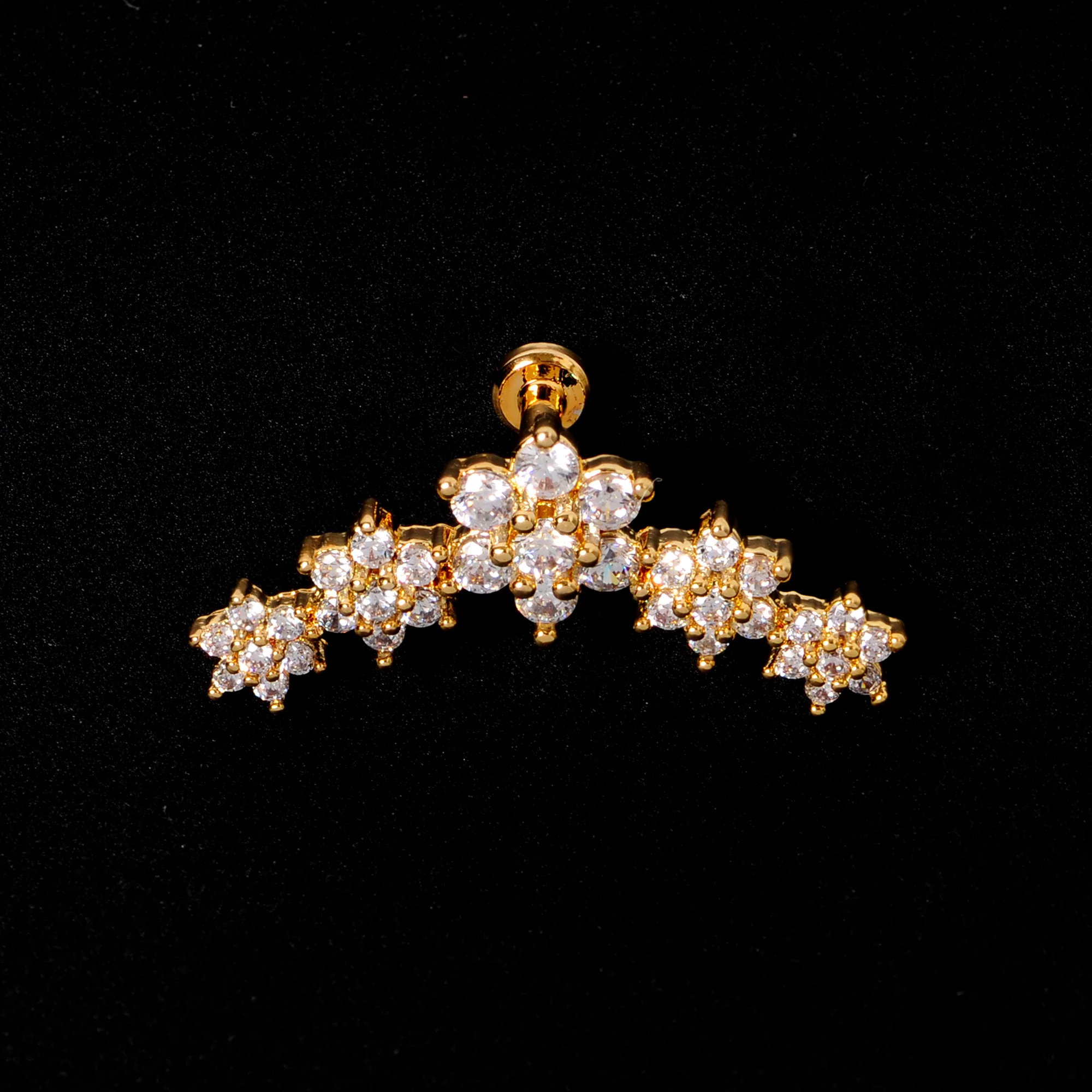 16G 1/4 Clear CZ Gem Gold Tone Floral Internal Thread Labret - Image 7