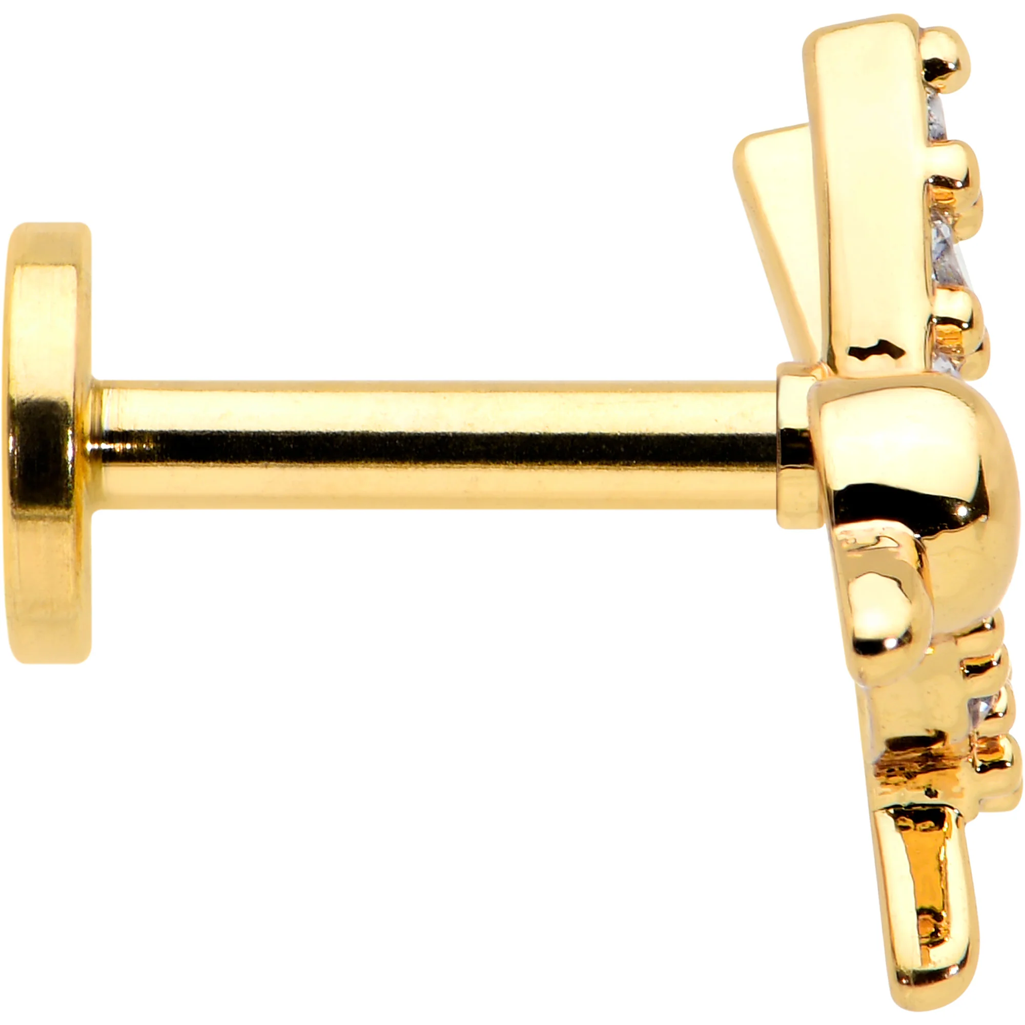 16G 1/4 Clear CZ Gem Gold Tone Interal Thread Hummingbird Labret - Image 3
