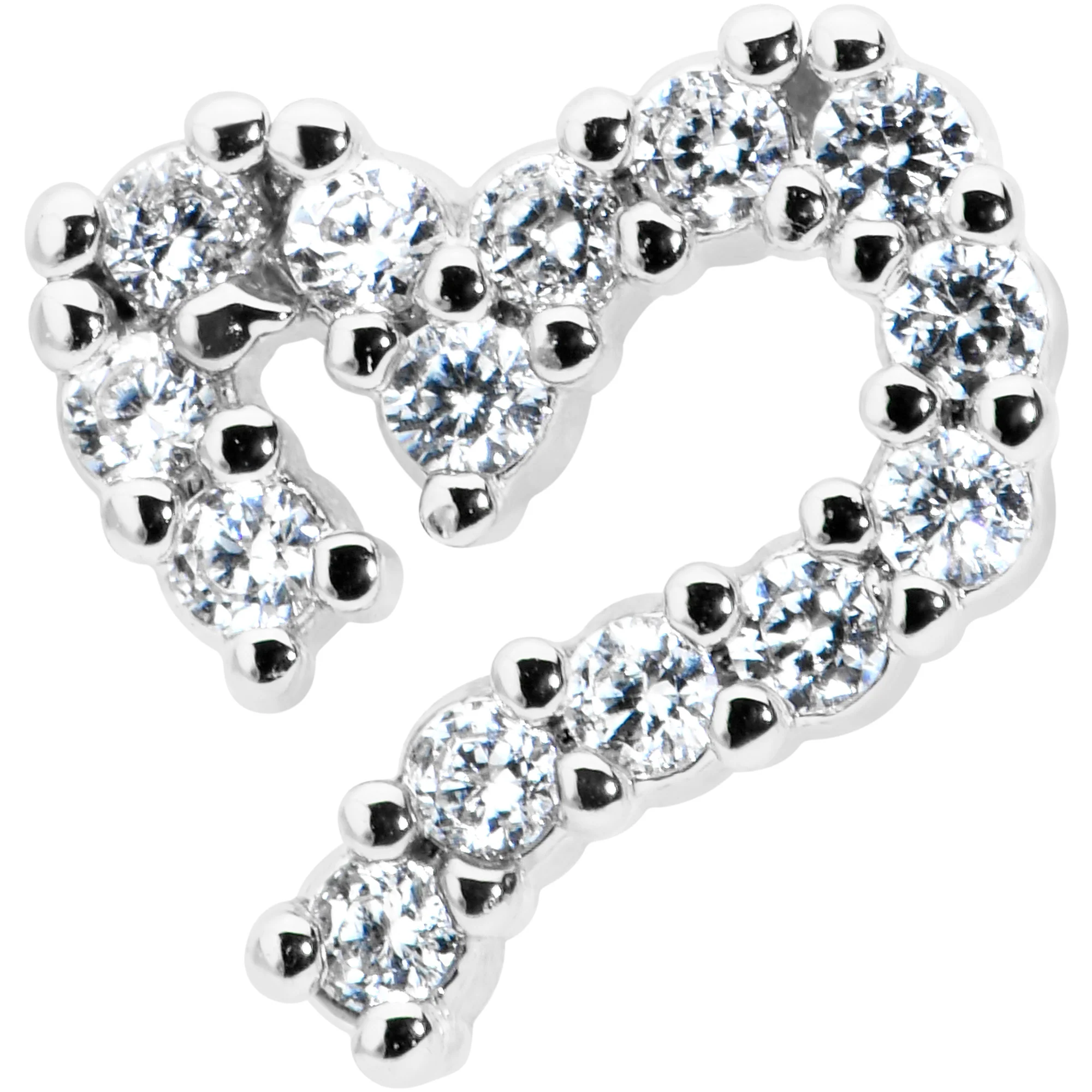 16G 1/4 Clear CZ Gem Half Heart Internally Threaded Labret Tragus - Image 2