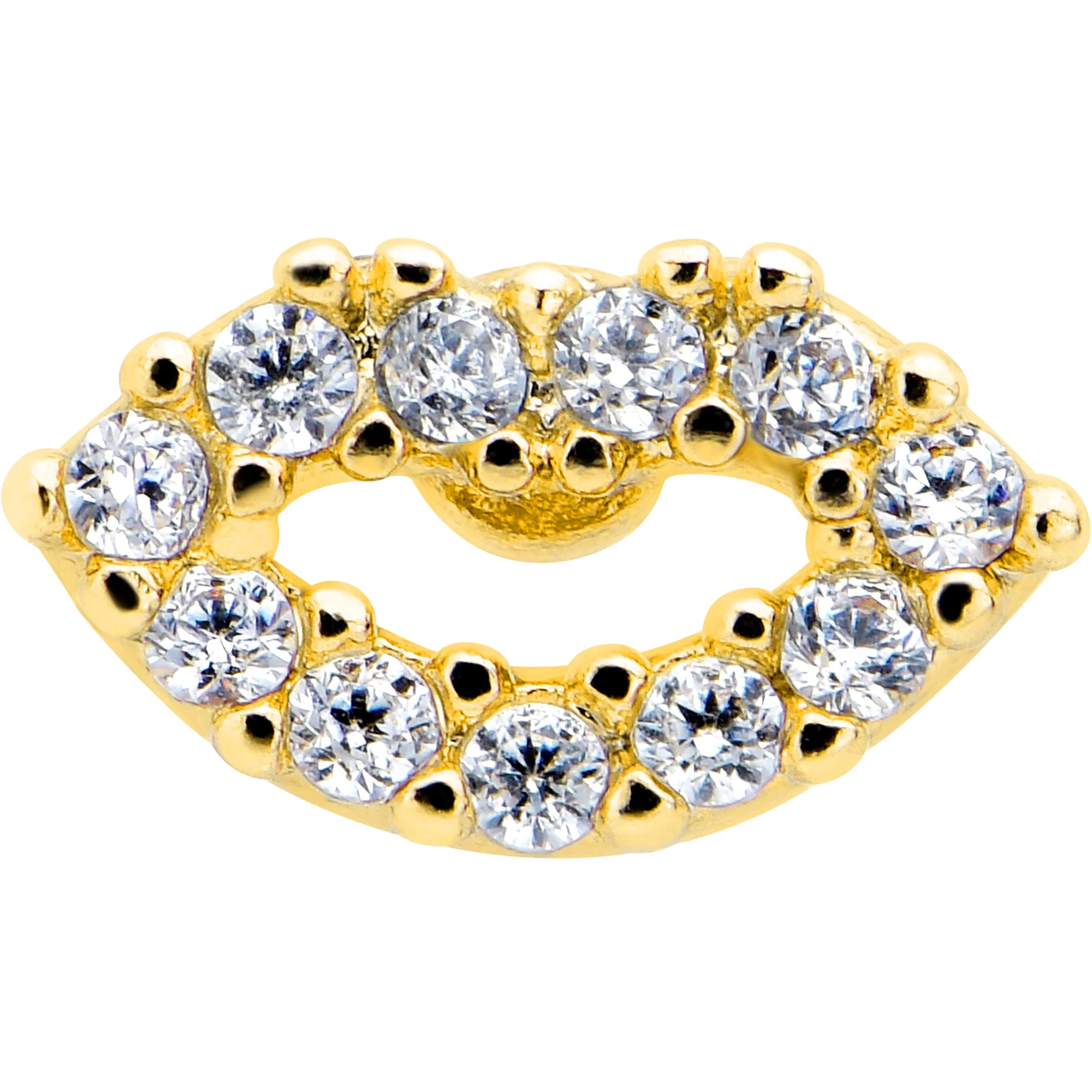 16G 1/4 Clear CZ Gem Kissy Lips Golden Threadless Labret Tragus - Image 2
