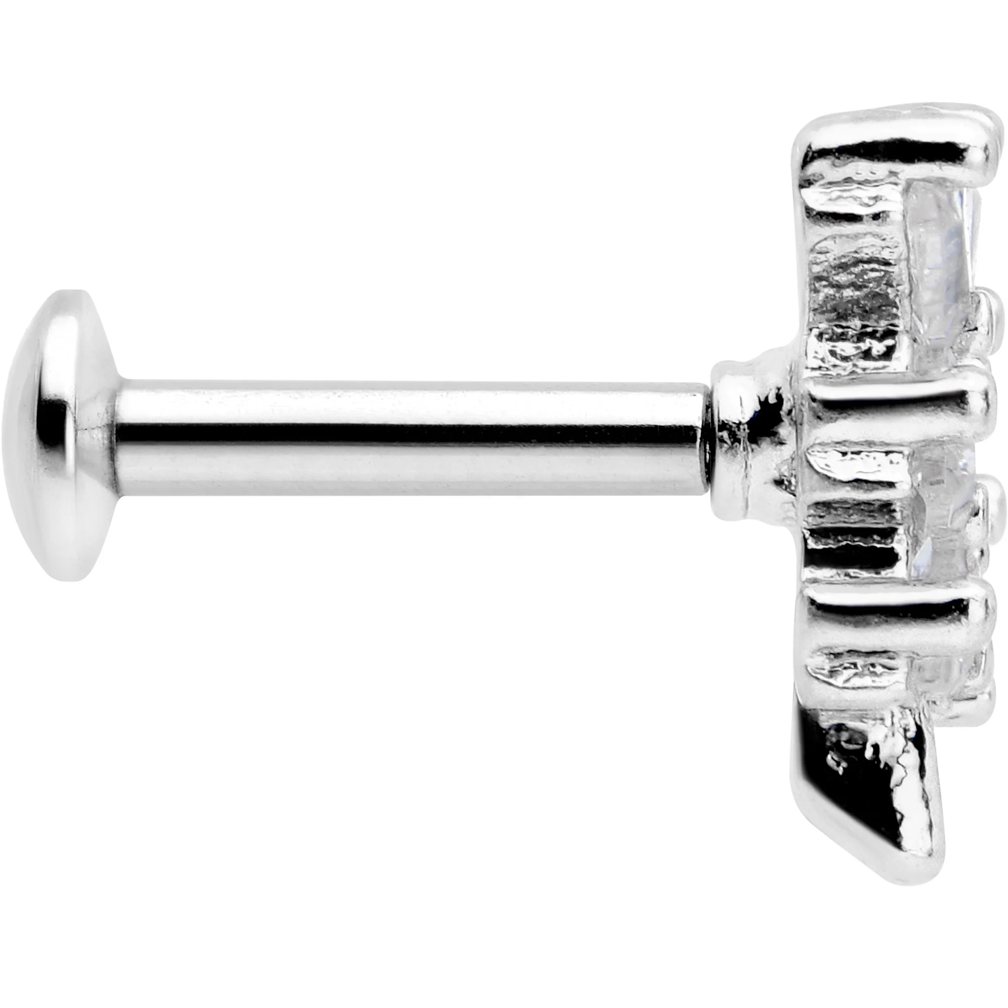 16G 1/4 Clear CZ Gem Leafy Branch Threadless Labret Tragus - Image 3