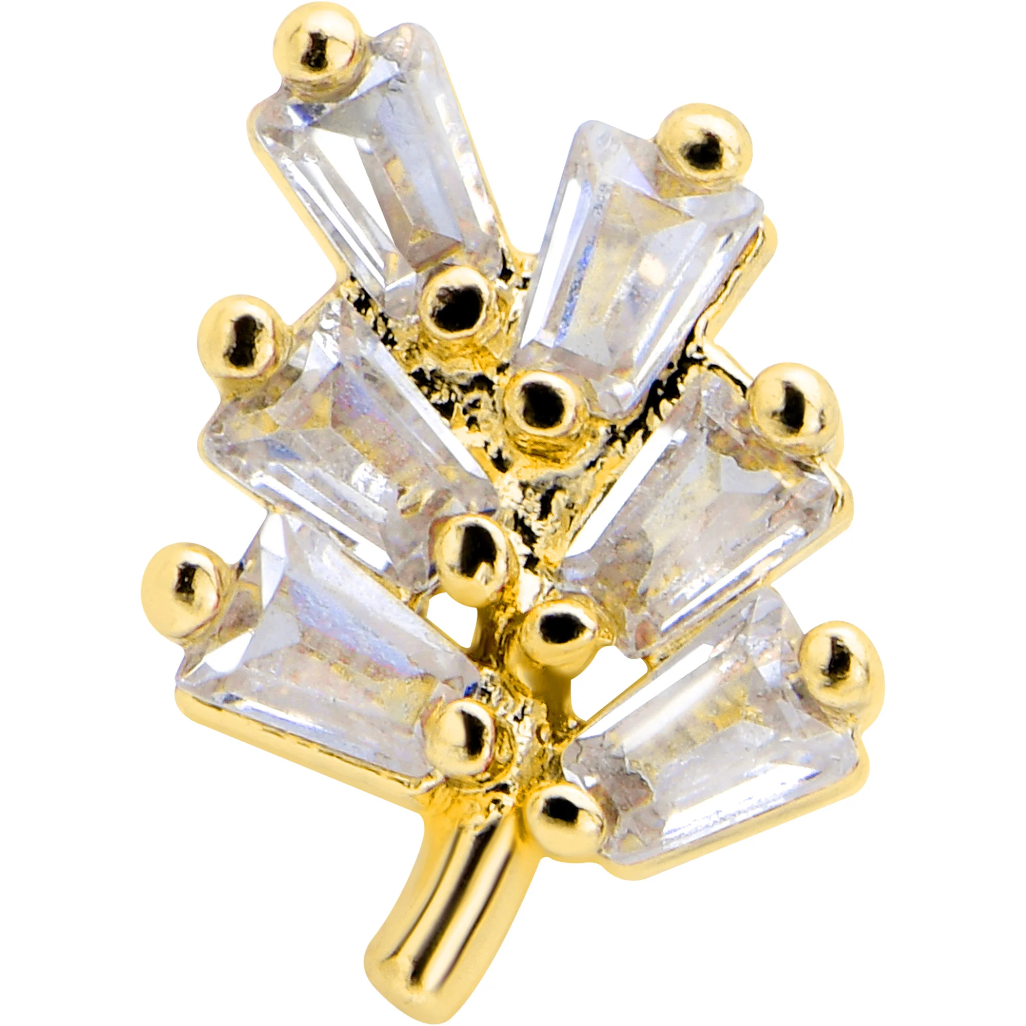 16G 1/4 Clear CZ Gem Leafy Golden Branch Threadless Labret Tragus - Image 2