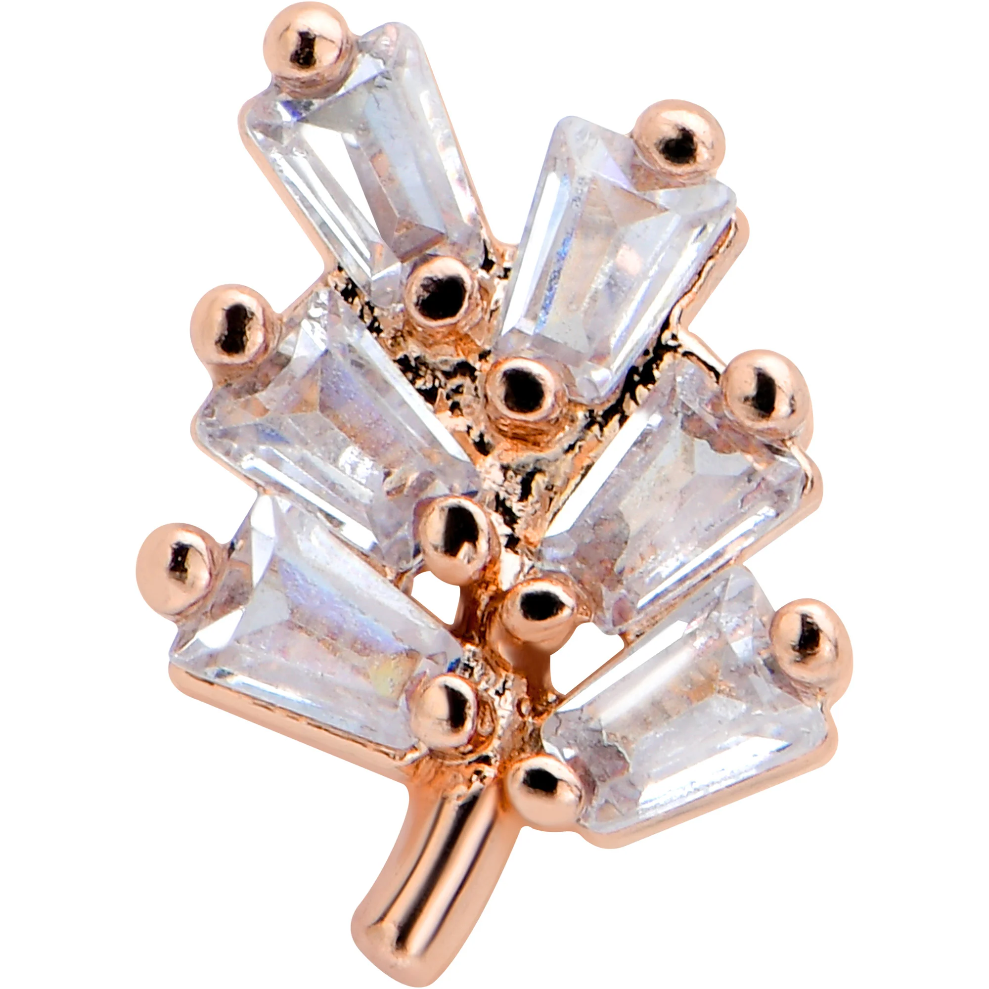 16G 1/4 Clear CZ Gem Leafy Rosy Branch Threadless Labret Tragus - Image 2