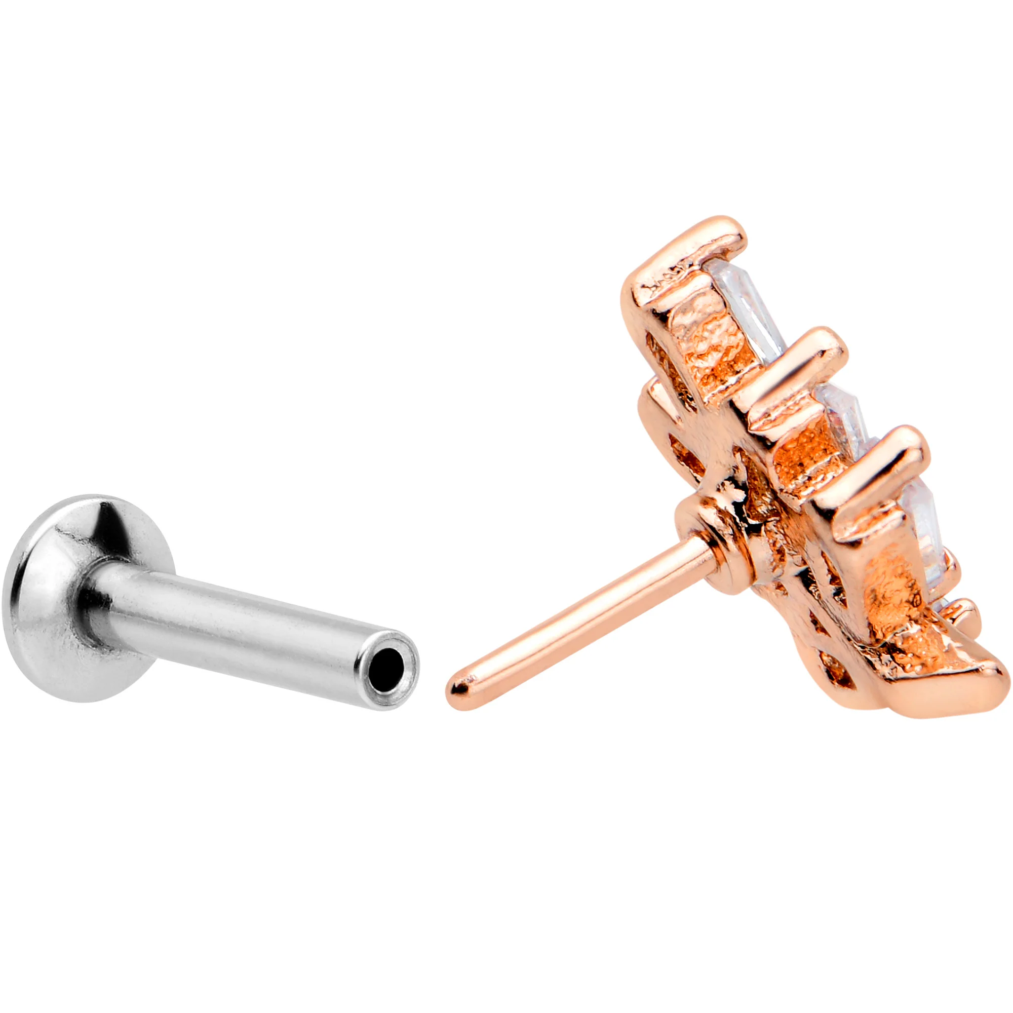 16G 1/4 Clear CZ Gem Leafy Rosy Branch Threadless Labret Tragus - Image 4