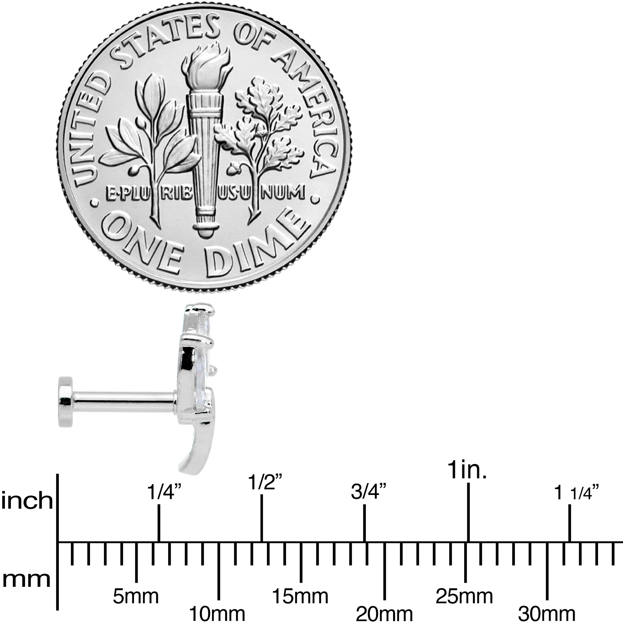16G 1/4 Clear CZ Gem Leaves Internally Threaded Labret Tragus - Image 4