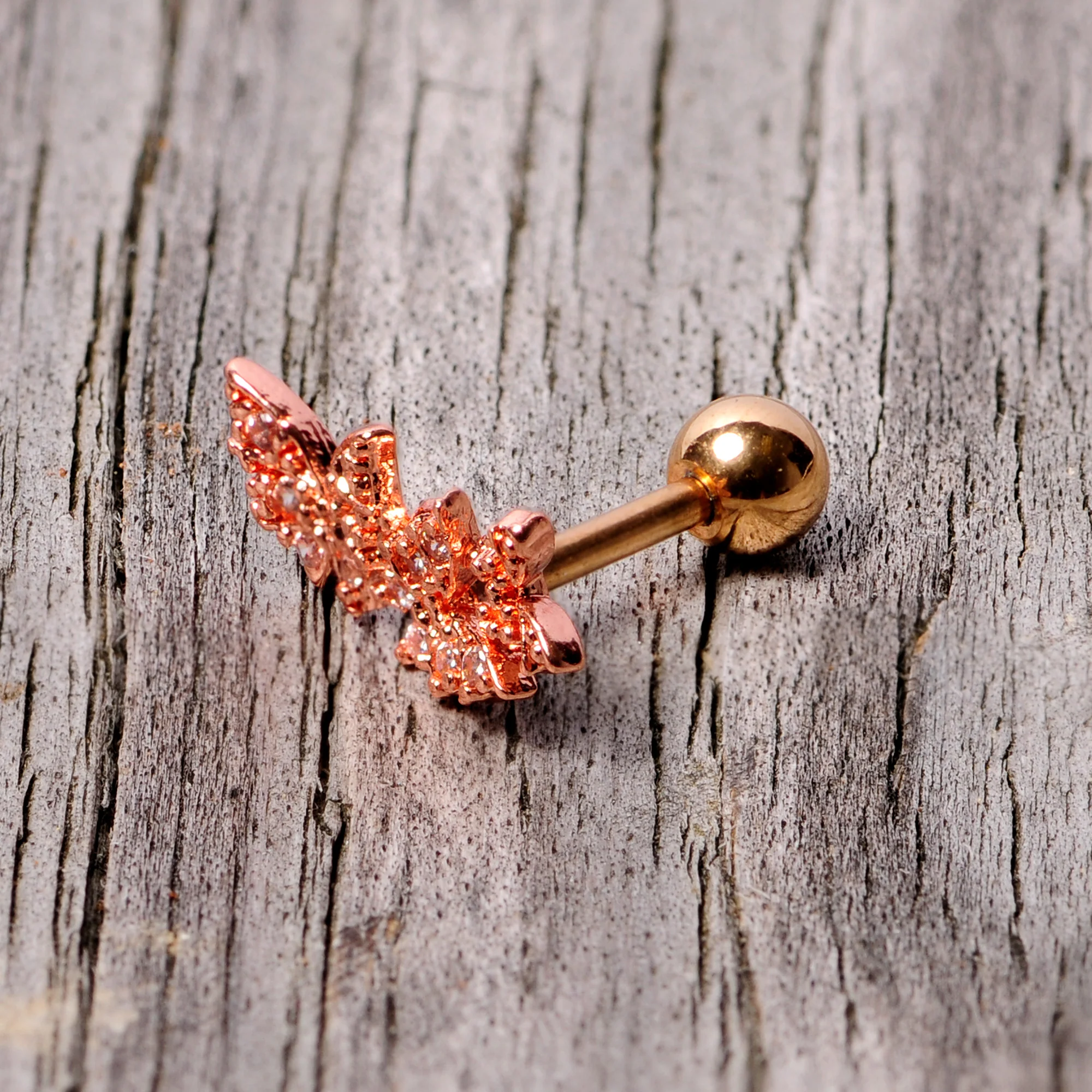 16G 1/4 Clear CZ Gem Rose Gold Tone Butterfly Trio Cartilage Tragus - Image 5
