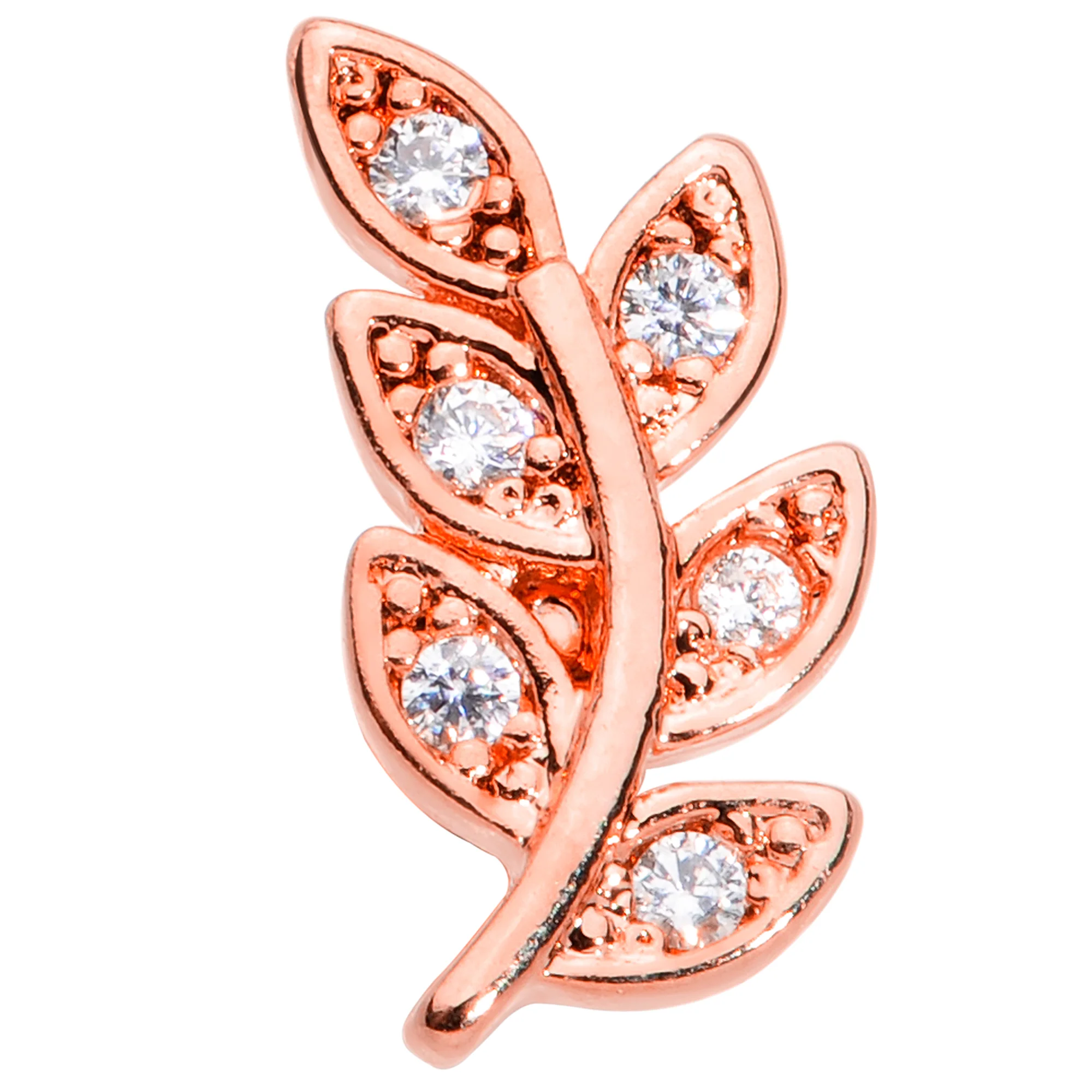 16G 1/4 Clear CZ Gem Rose Gold Tone Leaf Internal Thread Labret - Image 2
