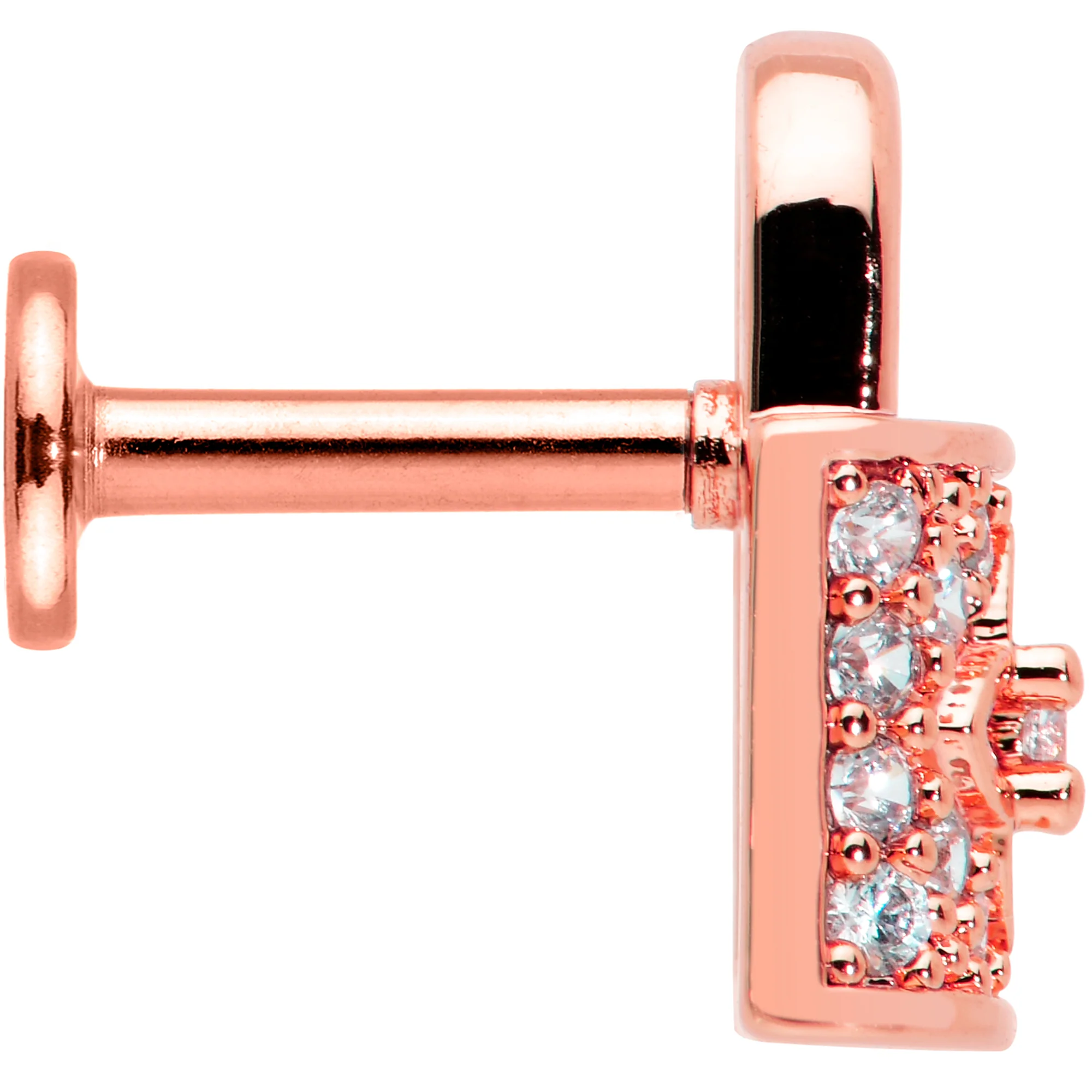 16G 1/4 Clear CZ Gem Rose Gold Tone Lock It Up Labret - Image 3