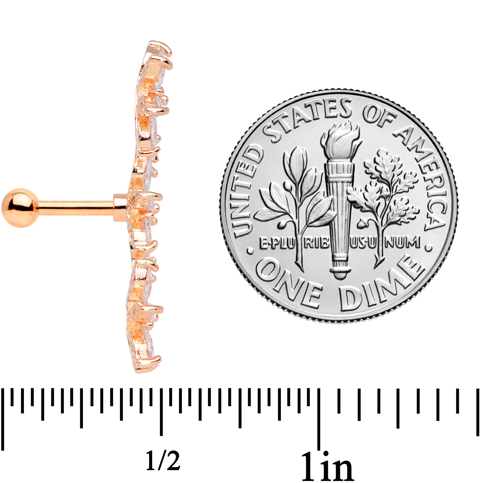 16G 1/4 Clear CZ Gem Rose Gold Tone Tri Flower Cartilage - Image 5