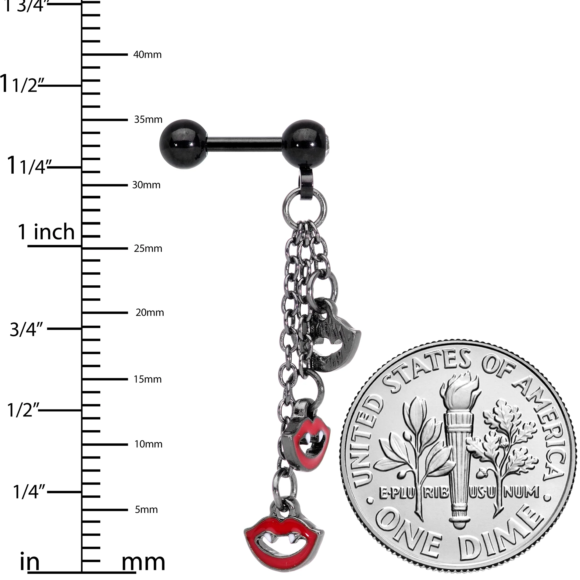 16G 1/4 Clear Gem Black Halloween Vampire Fangs Dangle Cartilage - Image 3