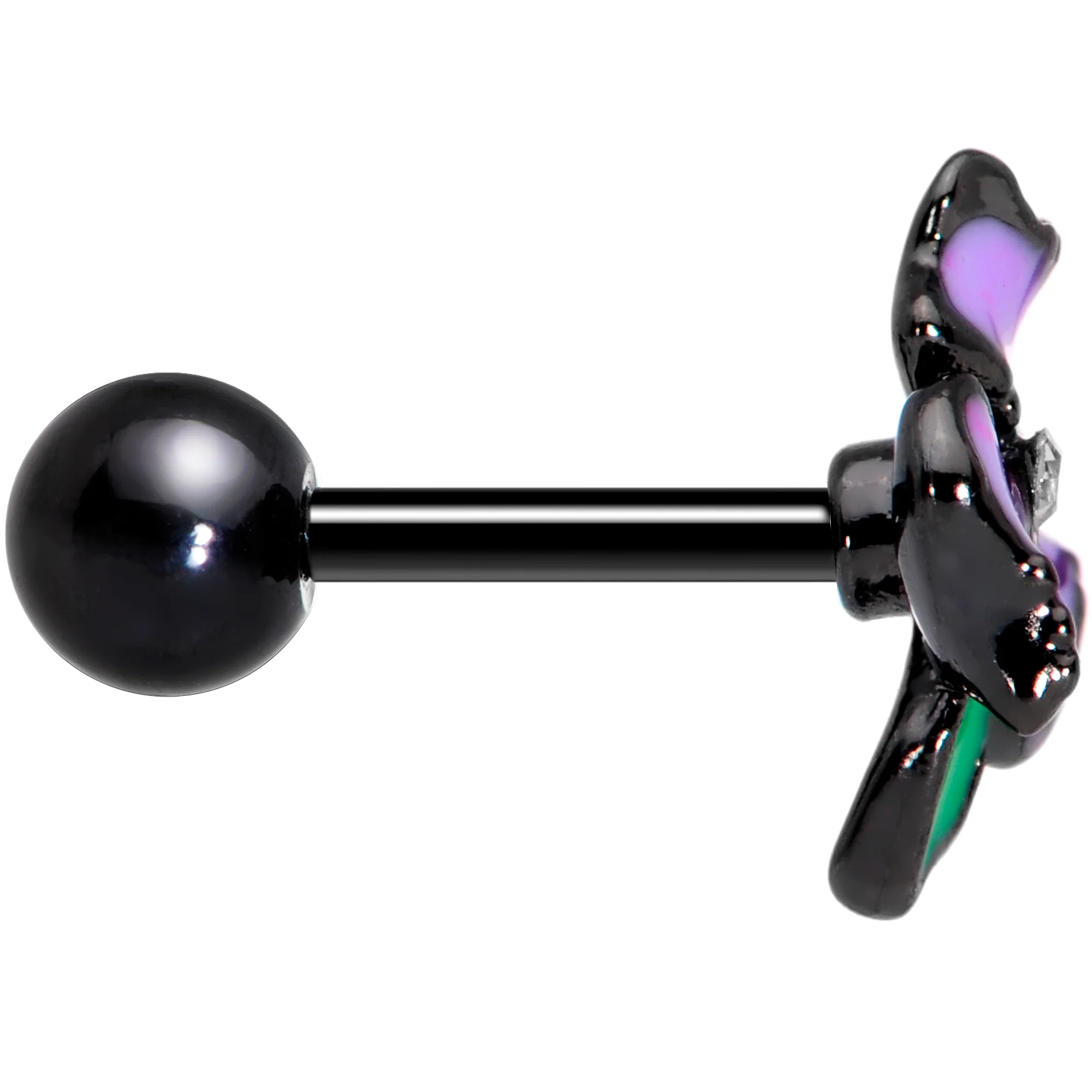 16G 1/4 Clear Gem Black Iris Flower Cartilage Tragus Earring - Image 3