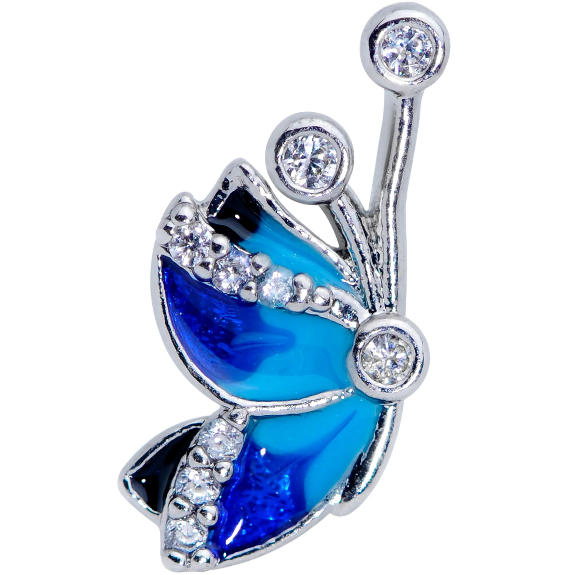 16G 1/4 Clear Gem Blue Butterfly Cartilage Tragus Earring - Image 2
